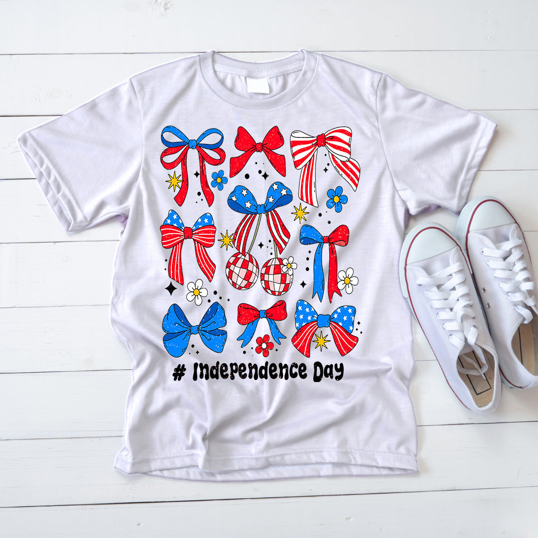 Fourth of July Patriotic Bow Set & Independence Day T-Shirt – Red White Blue Graphic Tee for 4th of July Celebration