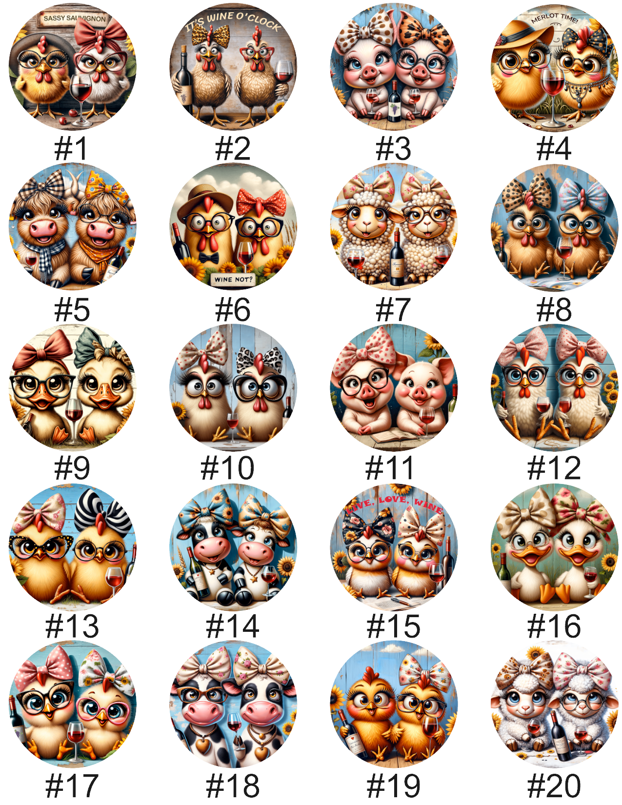 Cute Animals and Wine Car Coaster - Set of 2 - Many Designs to choose from!