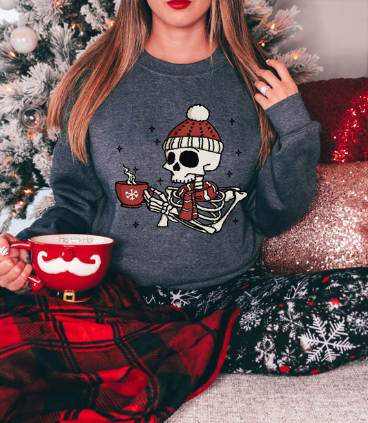 Funny Skeleton Shirt – Winter Skeleton Tee with Hat & Mug – Hoodie, Sweatshirt, Youth Sizes Too
