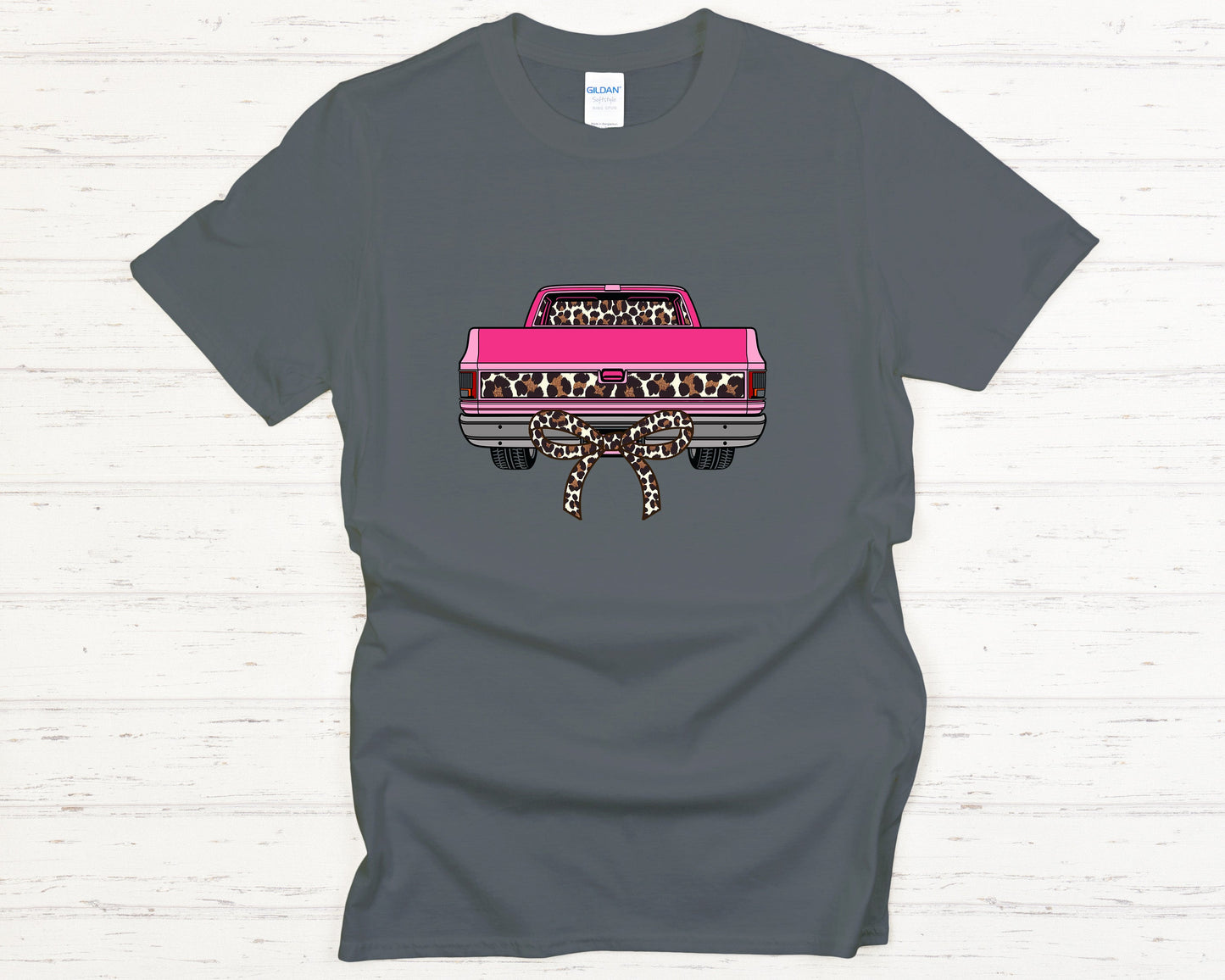 Leopard Print Bow Truck T-Shirt -  Country Graphic Tee Pink Western Pickup Tee, Cute Cowgirl Rodeo Outfit Shirt