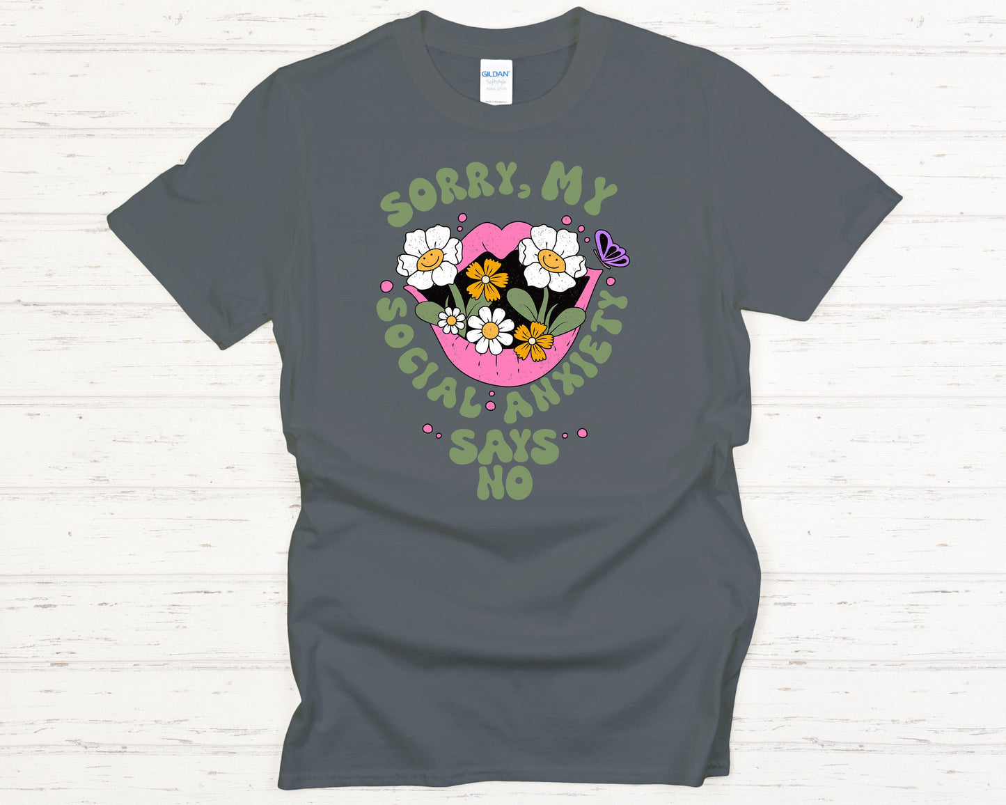 Funny Social Anxiety T-Shirt - Retro Aesthetic Mouth & Floral Graphic Tee, Introvert Humor Shirt, Mental Health Awareness Apparel