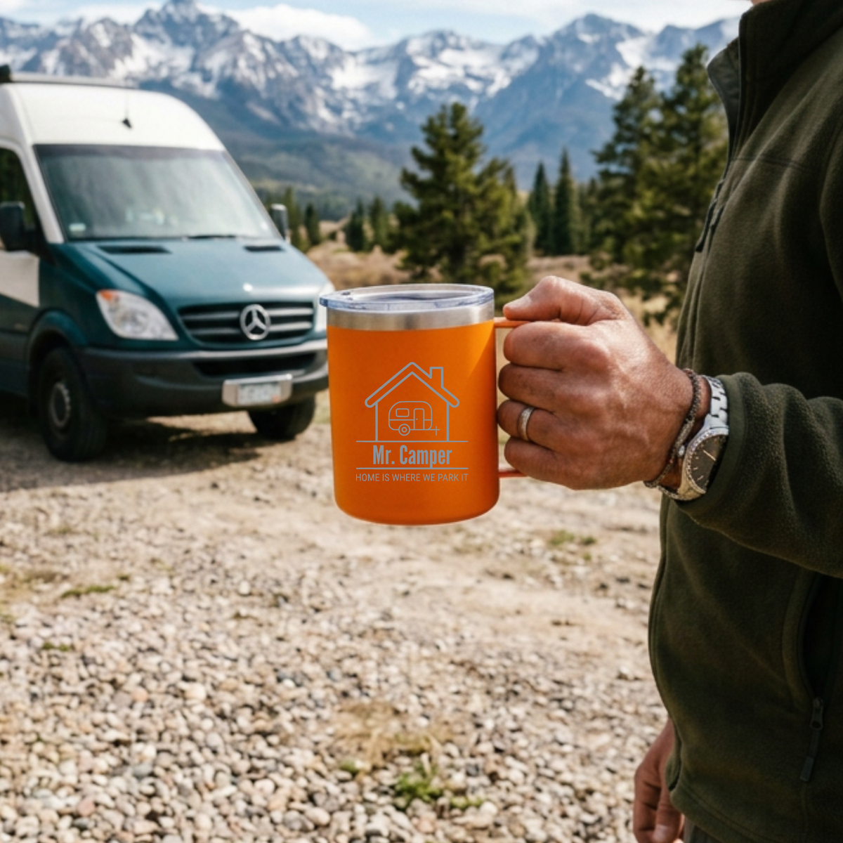 Personalized Insulated Camper Mug with Lid | Custom RV Gift