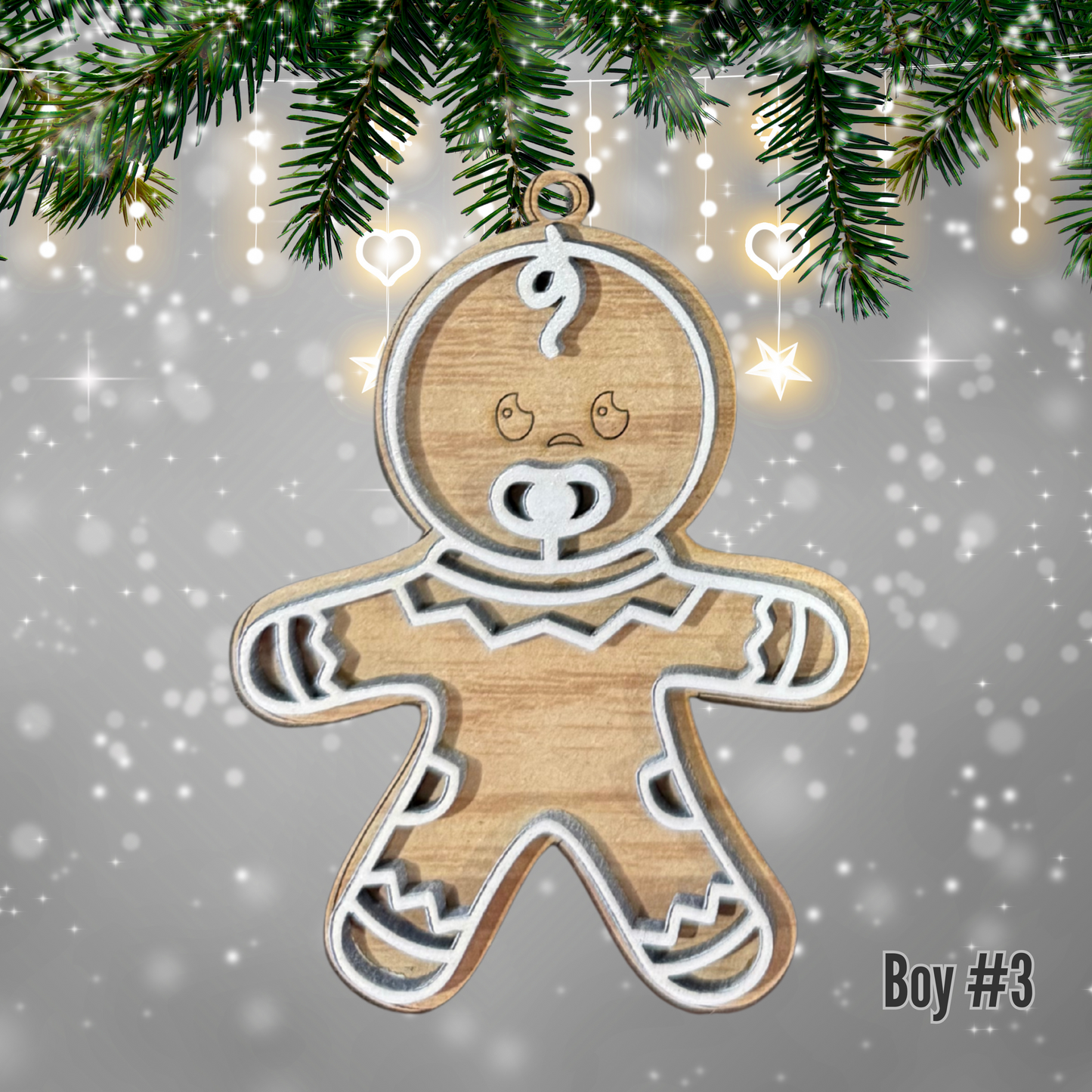 Christmas Wood Ornament:  Personalized Gingerbread Family, Custom Name, 2025 Ornament