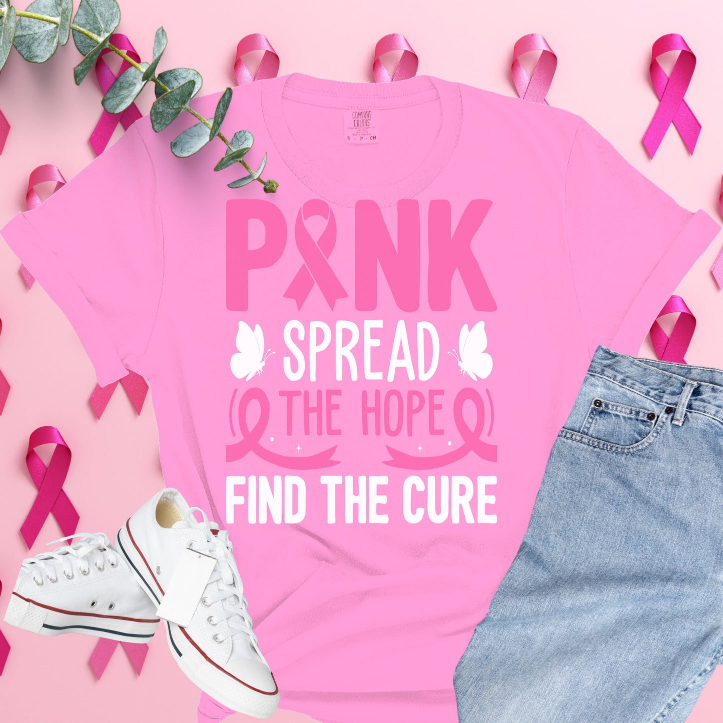  Breast Cancer Awareness Shirt on Comfort Colors® Tee – Pink Ribbon, October Support, Halloween Theme