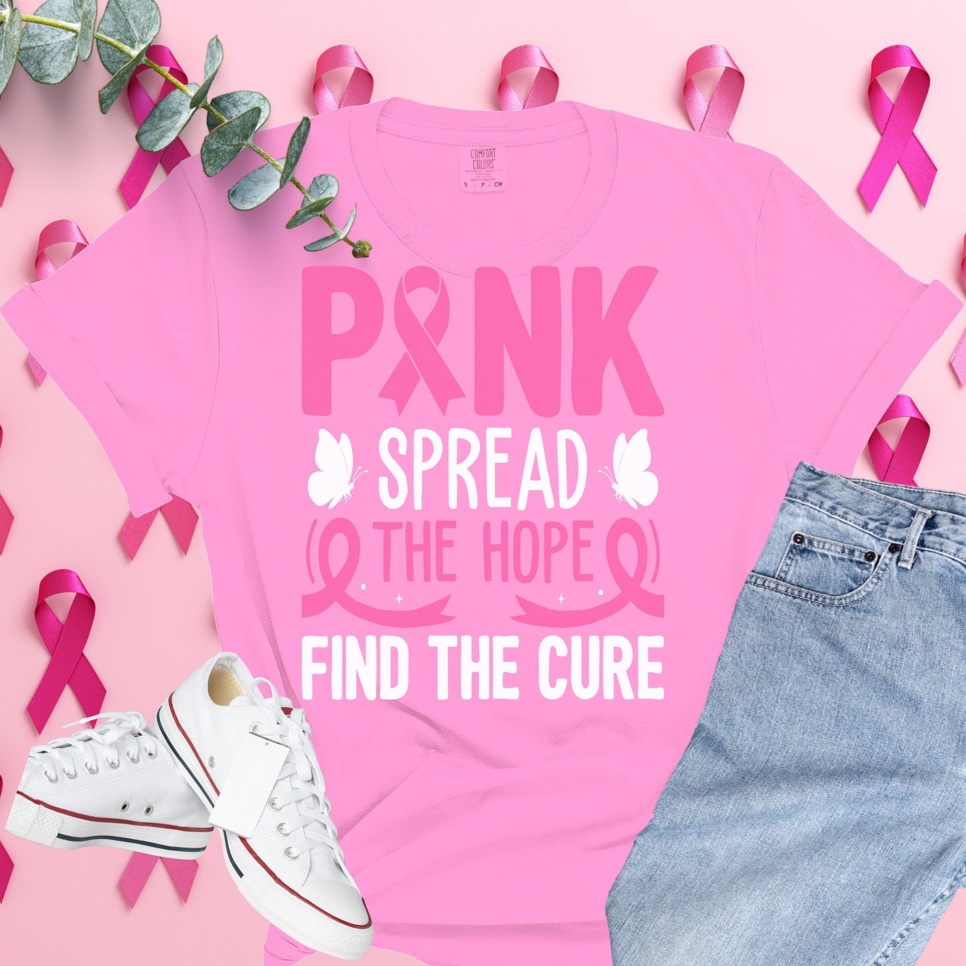  Breast Cancer Awareness Shirt on Comfort Colors® Tee – Pink Ribbon, October Support, Halloween Theme