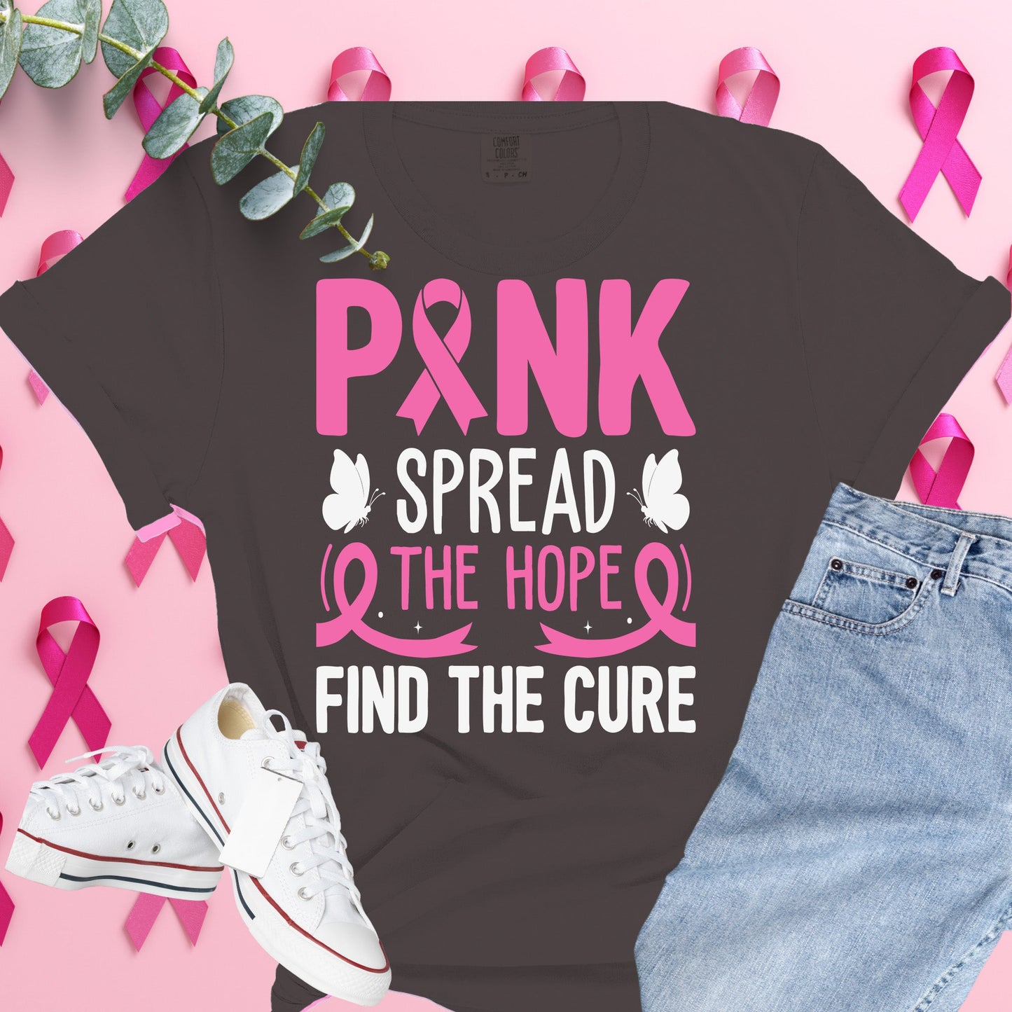  Breast Cancer Awareness Shirt on Comfort Colors® Tee – Pink Ribbon, October Support, Halloween Theme