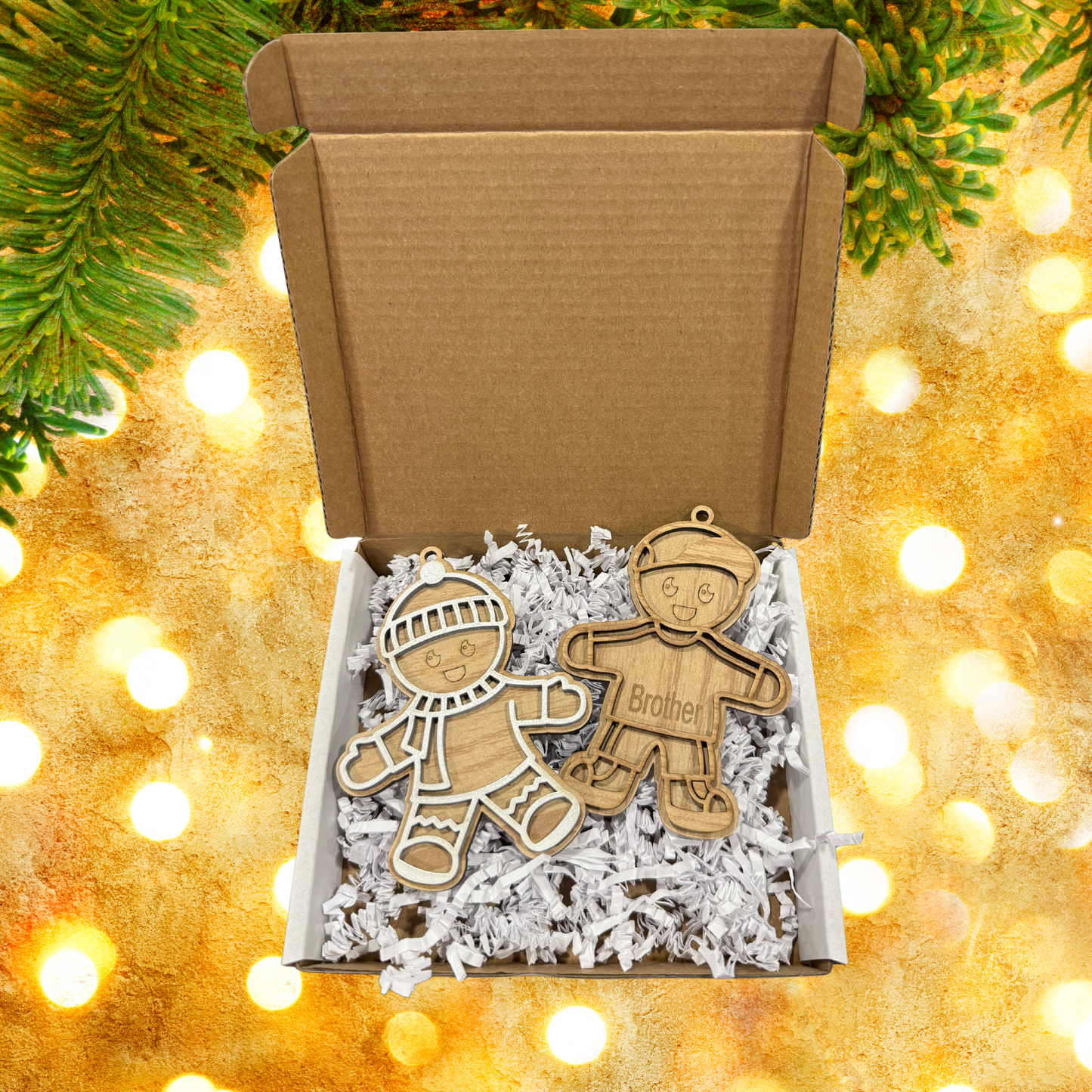 Christmas Wood Ornament:  Personalized Gingerbread Family, Custom Name, 2025 Ornament