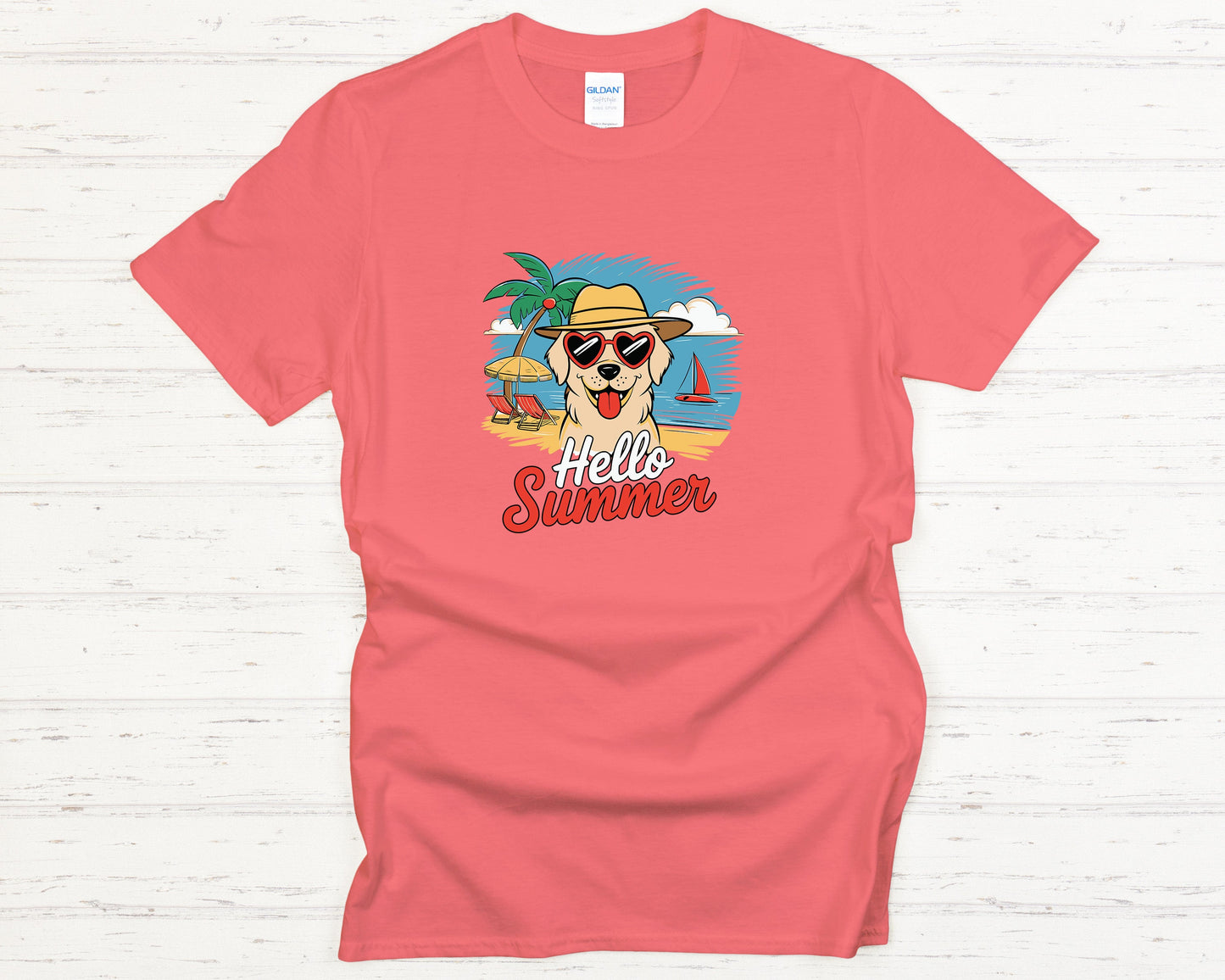 Golden Retriever Beach T-Shirt - Cute Summer Dog Graphic Tee, Coastal Pet Lover Gift, Casual Dog Apparel for Women & Men