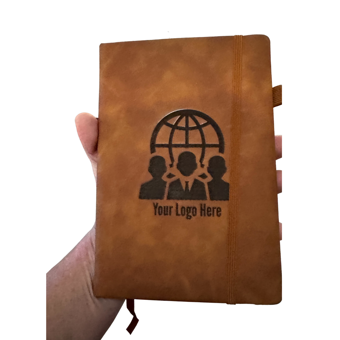 Gradient Leather Logo Engraved Notebook with Pen Holder, Closure Band, and Page Marker