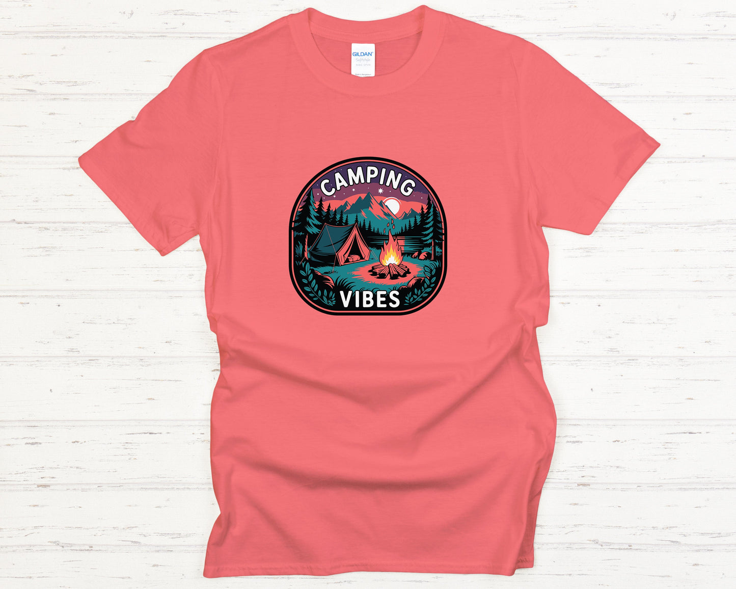 Camping Vibes T-Shirt Retro Outdoor Adventure Graphic Tee Cozy Campfire Shirt Nature Lover Gift
