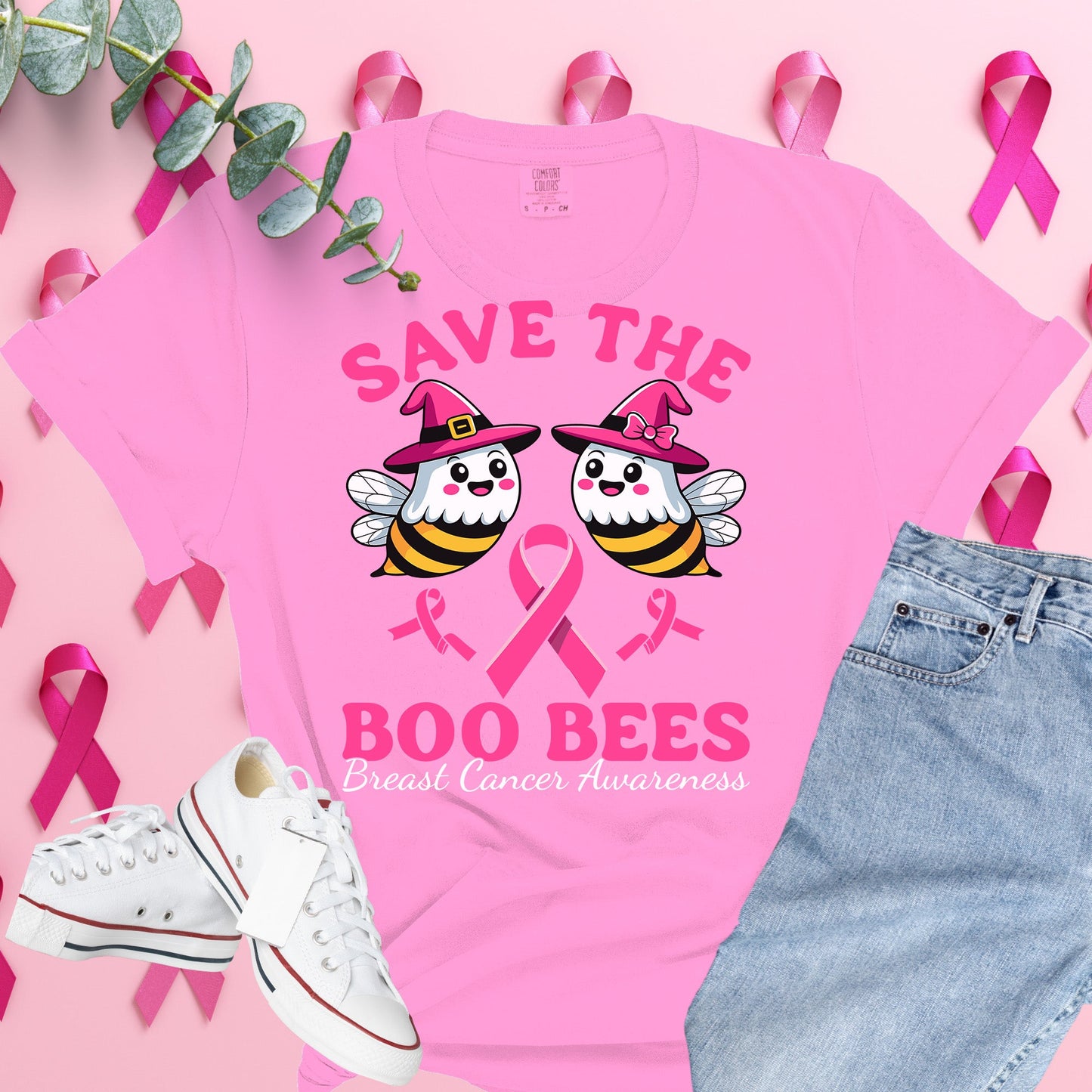  Breast Cancer Awareness Shirt on Comfort Colors® Tee – Pink Ribbon, October Support, Halloween Theme