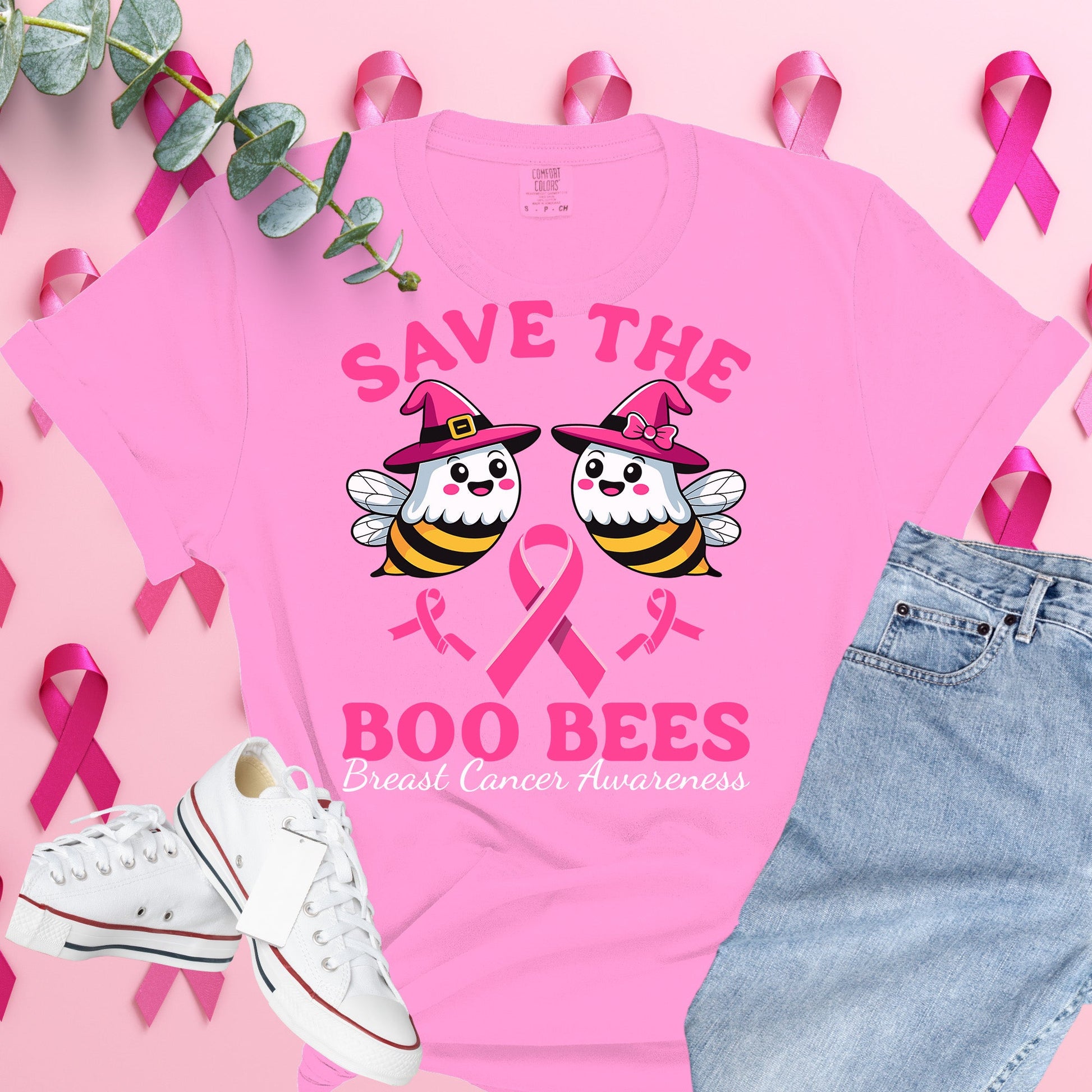  Breast Cancer Awareness Shirt on Comfort Colors® Tee – Pink Ribbon, October Support, Halloween Theme