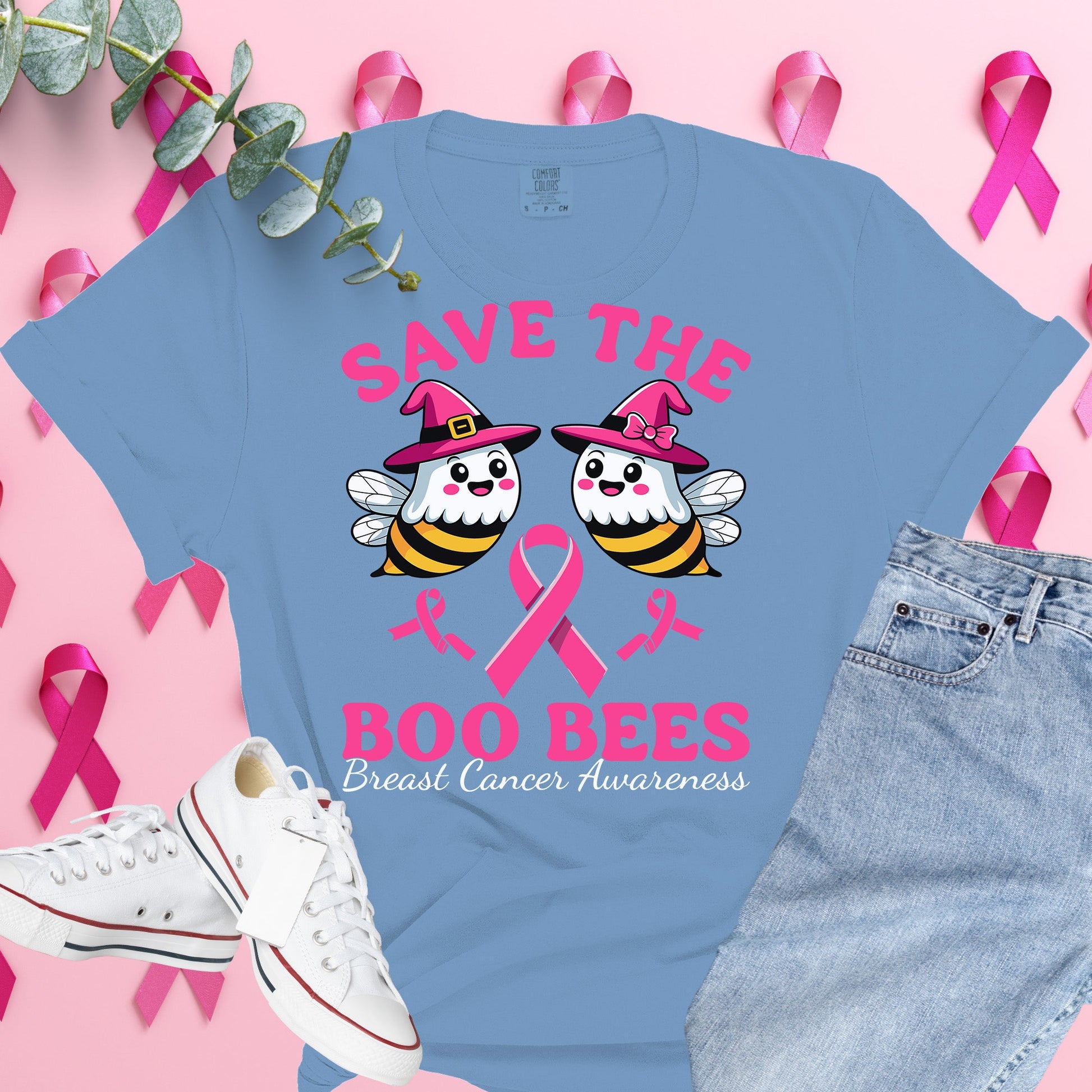  Breast Cancer Awareness Shirt on Comfort Colors® Tee – Pink Ribbon, October Support, Halloween Theme