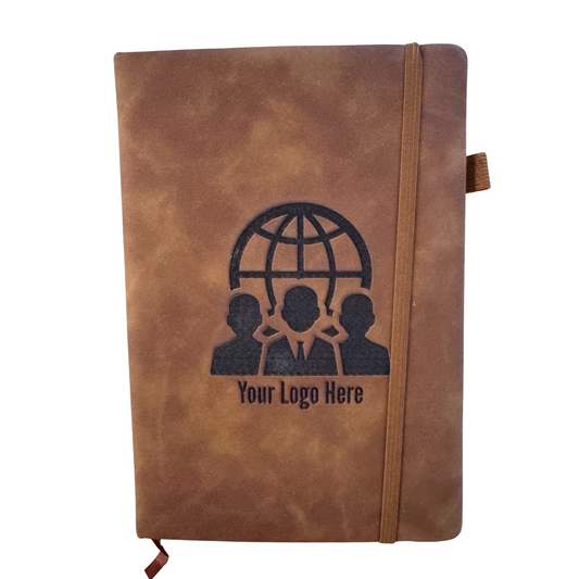 Gradient Leather Logo Engraved Notebook with Pen Holder, Closure Band, and Page Marker