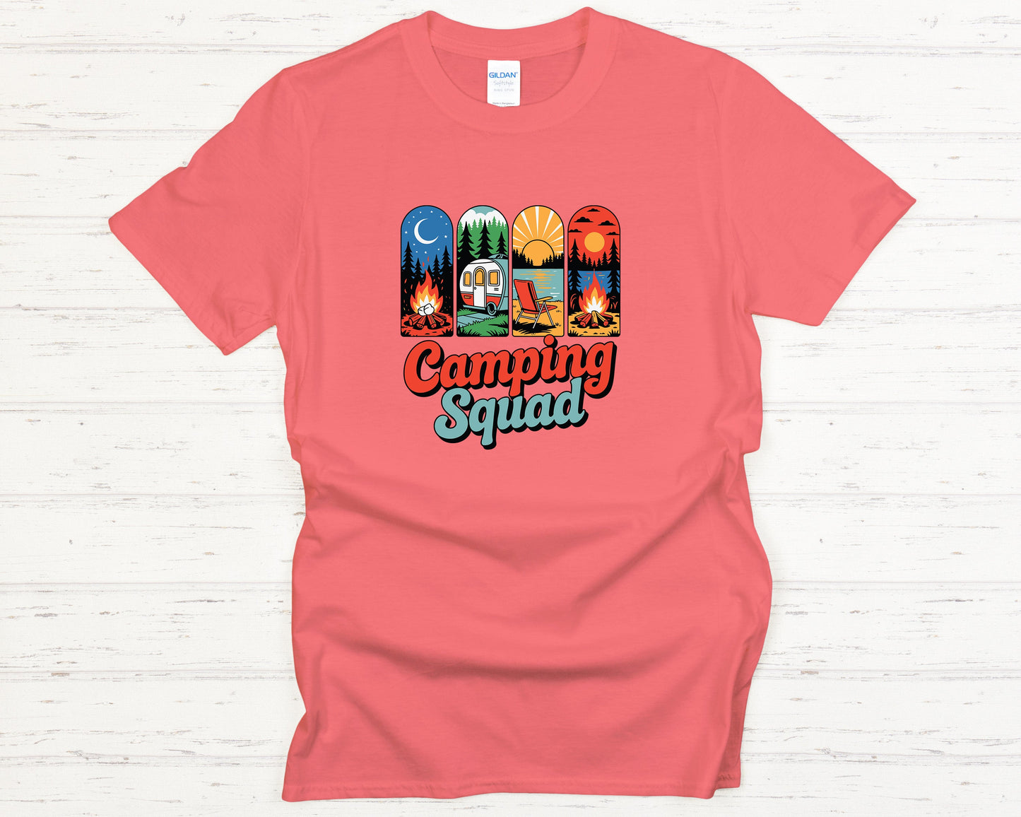 Camping Squad T-Shirt Retro Outdoor Adventure Graphic Tee, Cozy Campfire Shirt, Nature Lover Gift, Casual Hiking Top