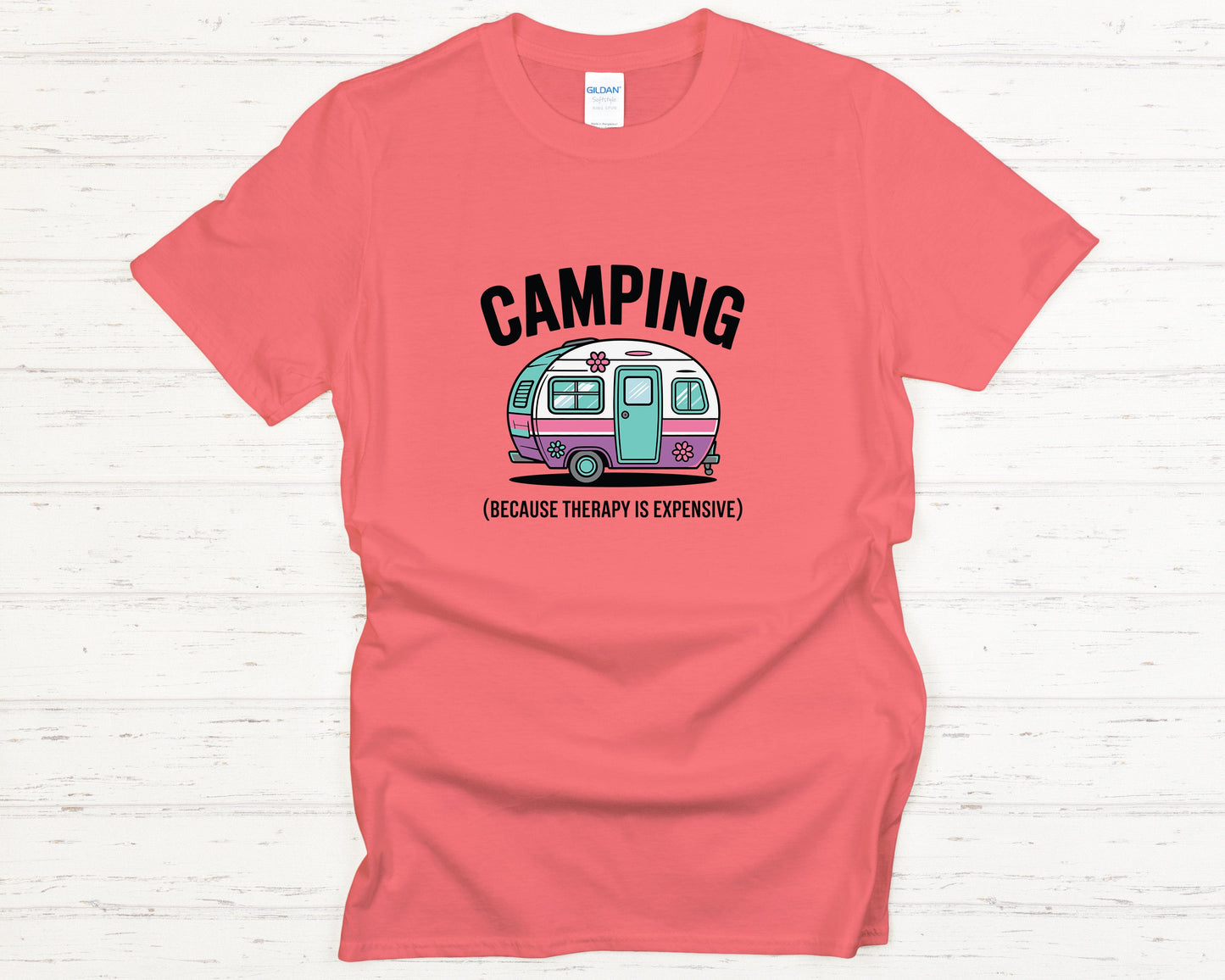 Camping Therapy T-Shirt - Funny Retro Camper Graphic Tee, Outdoor Adventure Shirt, Nature Lover Gift for Hikers & Campers
