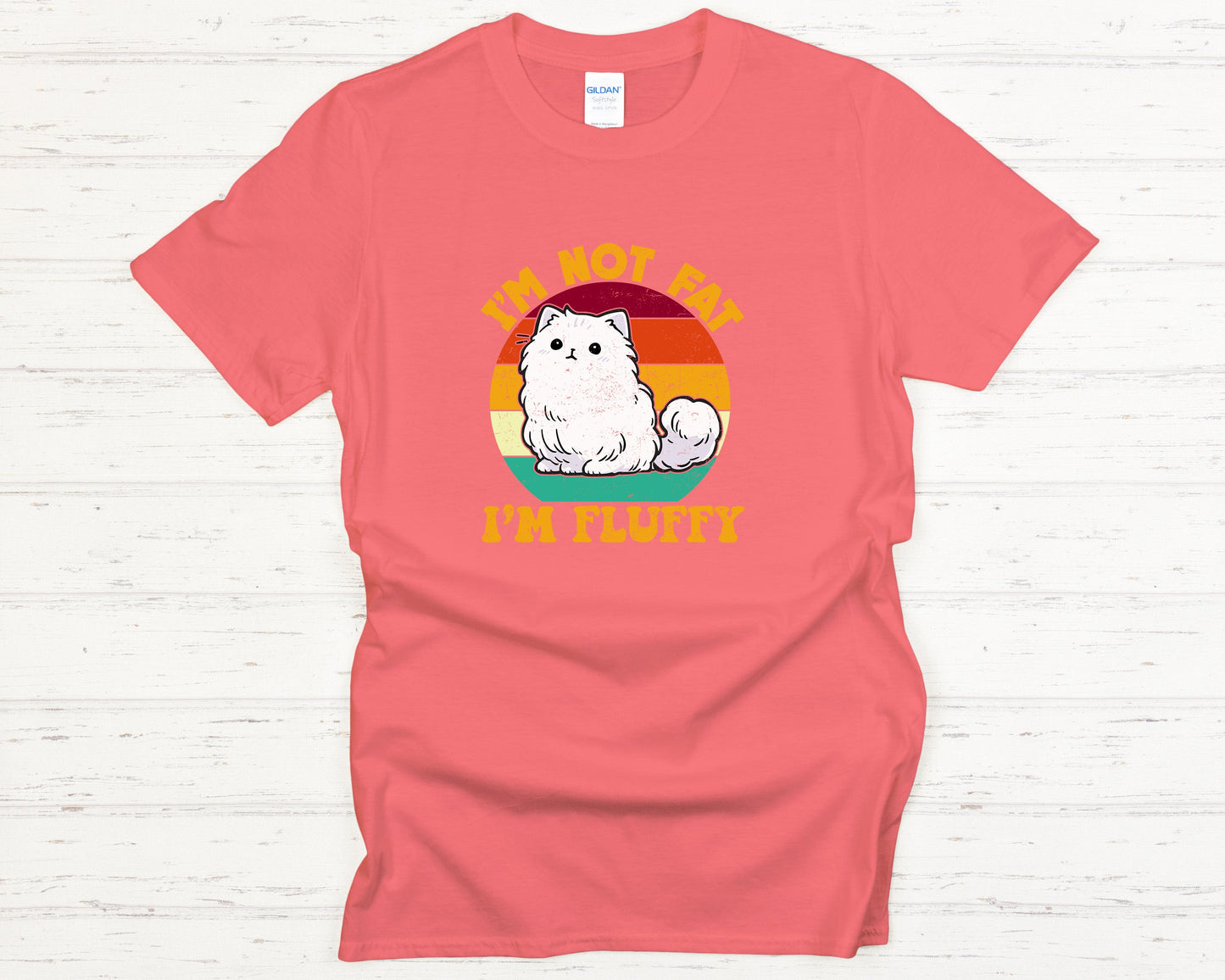 Funny Cat T-Shirt I'm Not Fat I'm Fluffy Vintage Kitty Graphic Tee Animal Lover Gift Pet Humor Apparel