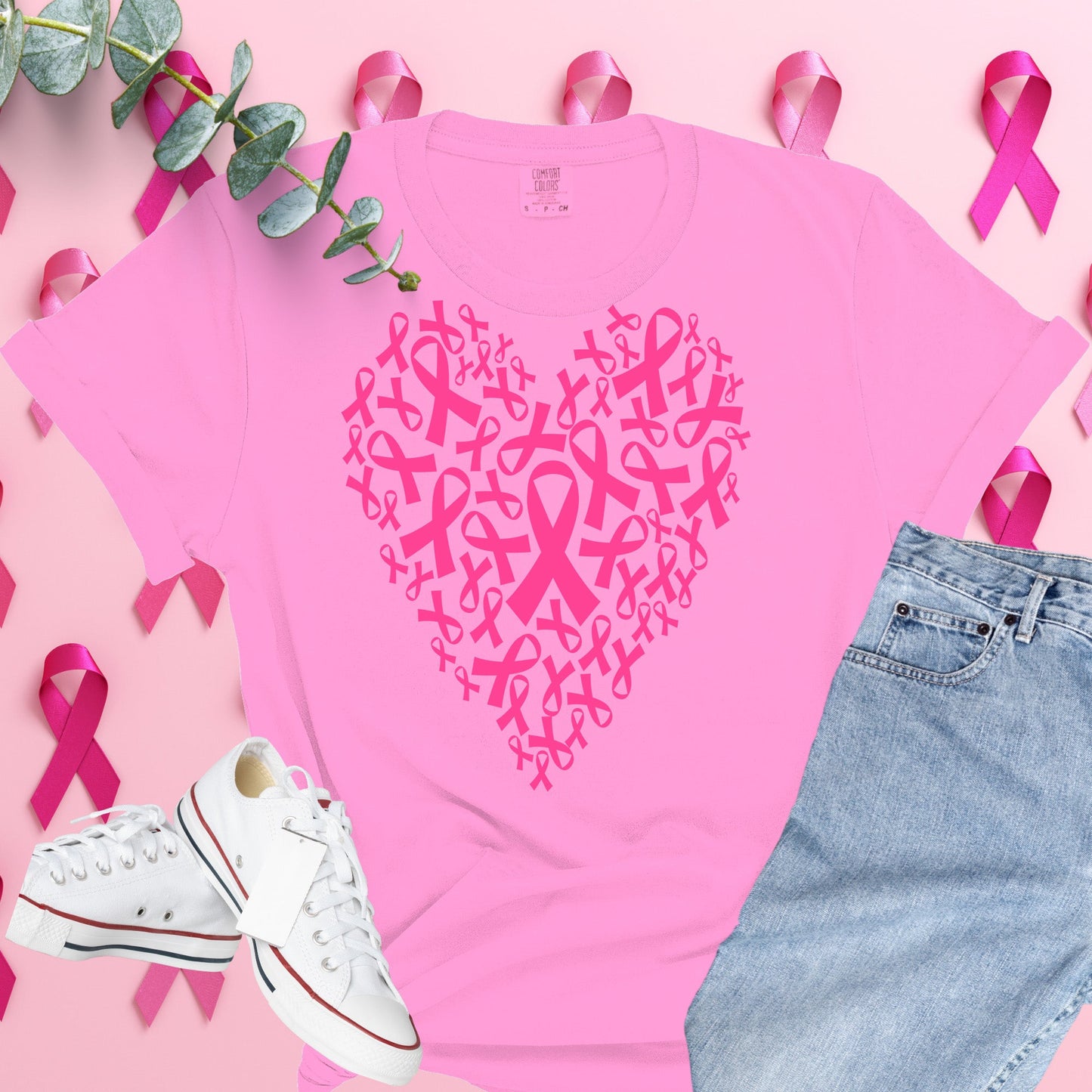  Breast Cancer Awareness Shirt on Comfort Colors® Tee – Pink Ribbon, October Support, Halloween Theme
