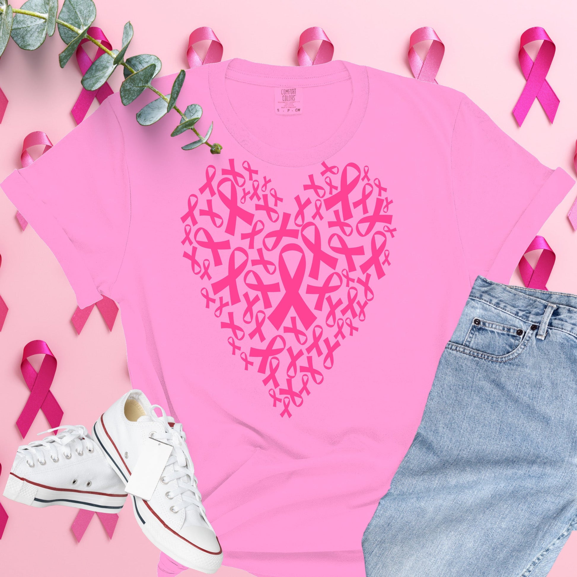  Breast Cancer Awareness Shirt on Comfort Colors® Tee – Pink Ribbon, October Support, Halloween Theme