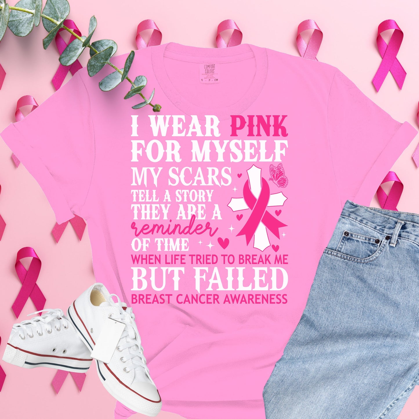  Breast Cancer Awareness Shirt on Comfort Colors® Tee – Pink Ribbon, October Support, Halloween Theme