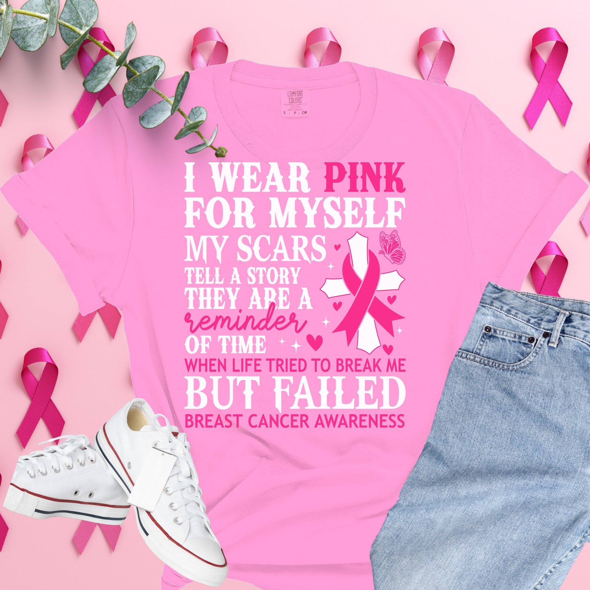  Breast Cancer Awareness Shirt on Comfort Colors® Tee – Pink Ribbon, October Support, Halloween Theme