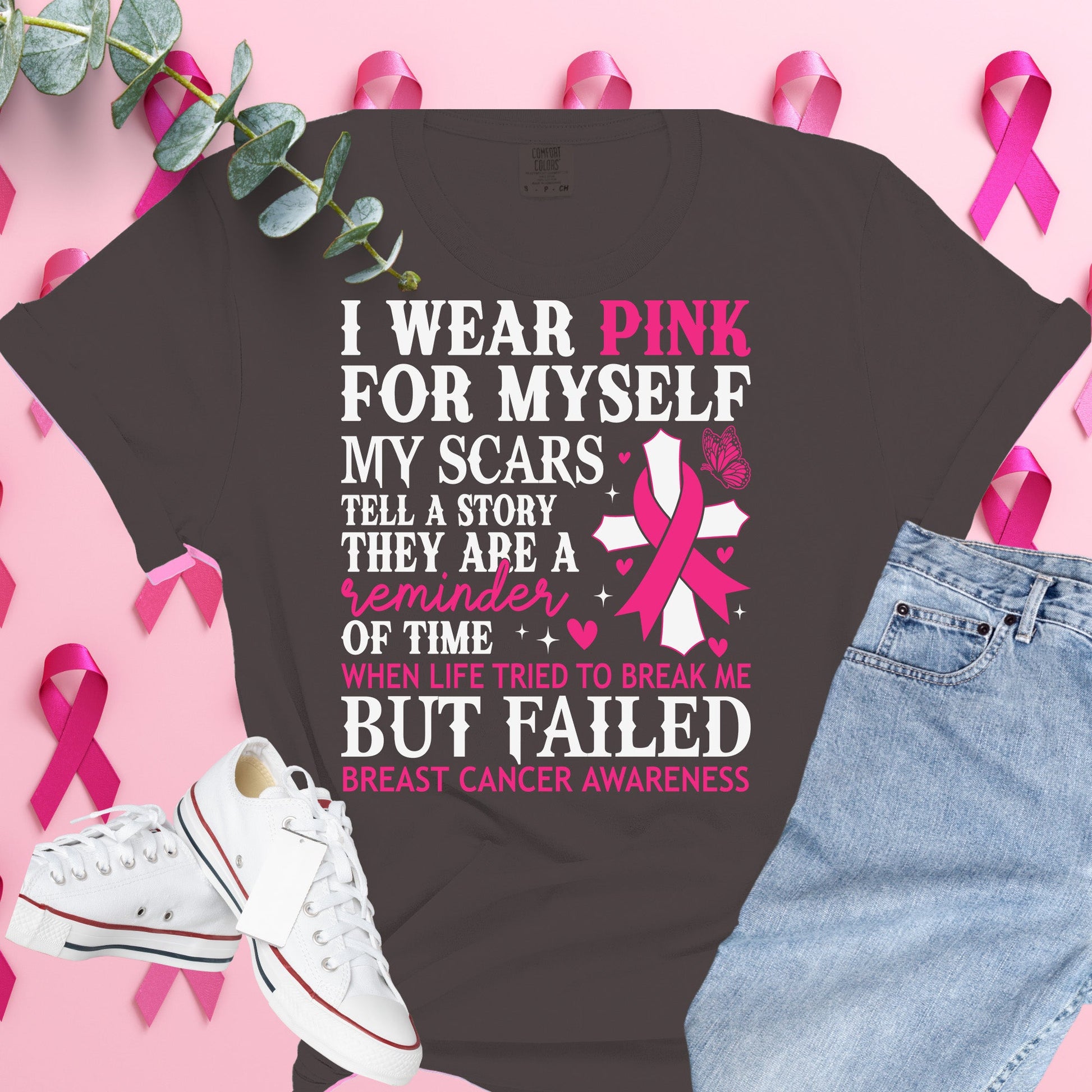  Breast Cancer Awareness Shirt on Comfort Colors® Tee – Pink Ribbon, October Support, Halloween Theme