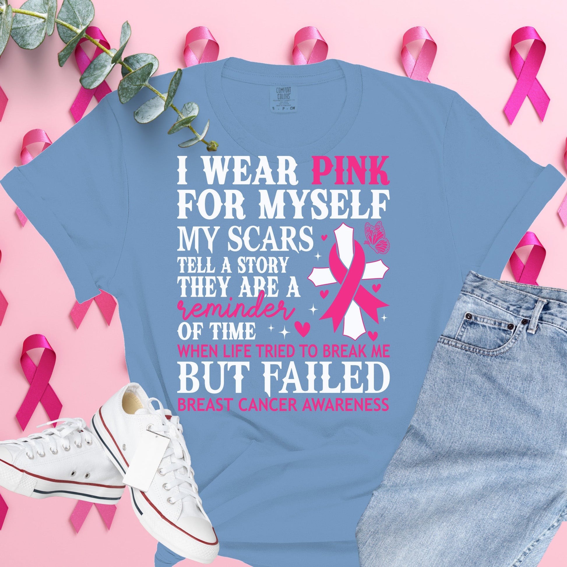  Breast Cancer Awareness Shirt on Comfort Colors® Tee – Pink Ribbon, October Support, Halloween Theme