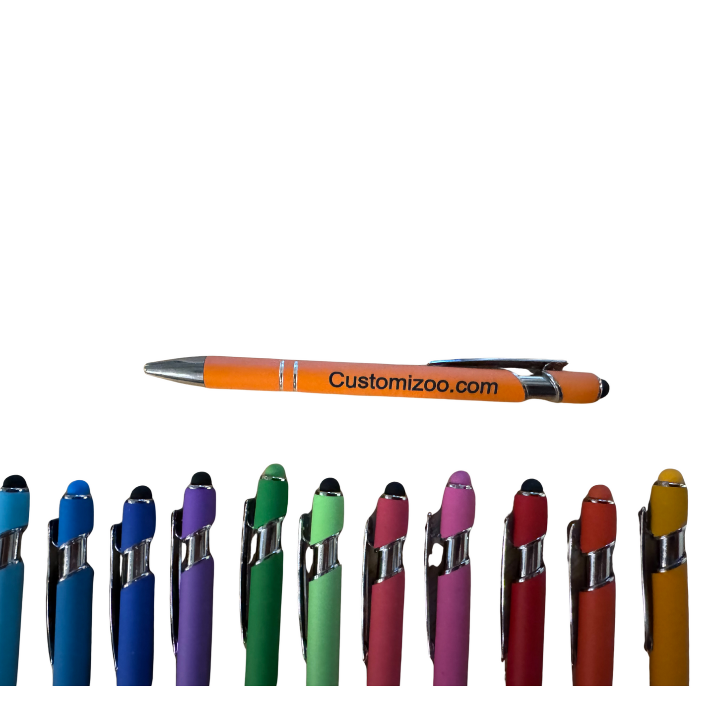 Personalized or Corporate Logo Ballpoint Pens with Stylus 12 Pack - Laser Engraved
