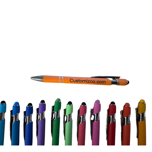 Personalized or Corporate Logo Ballpoint Pens with Stylus 12 Pack - Laser Engraved