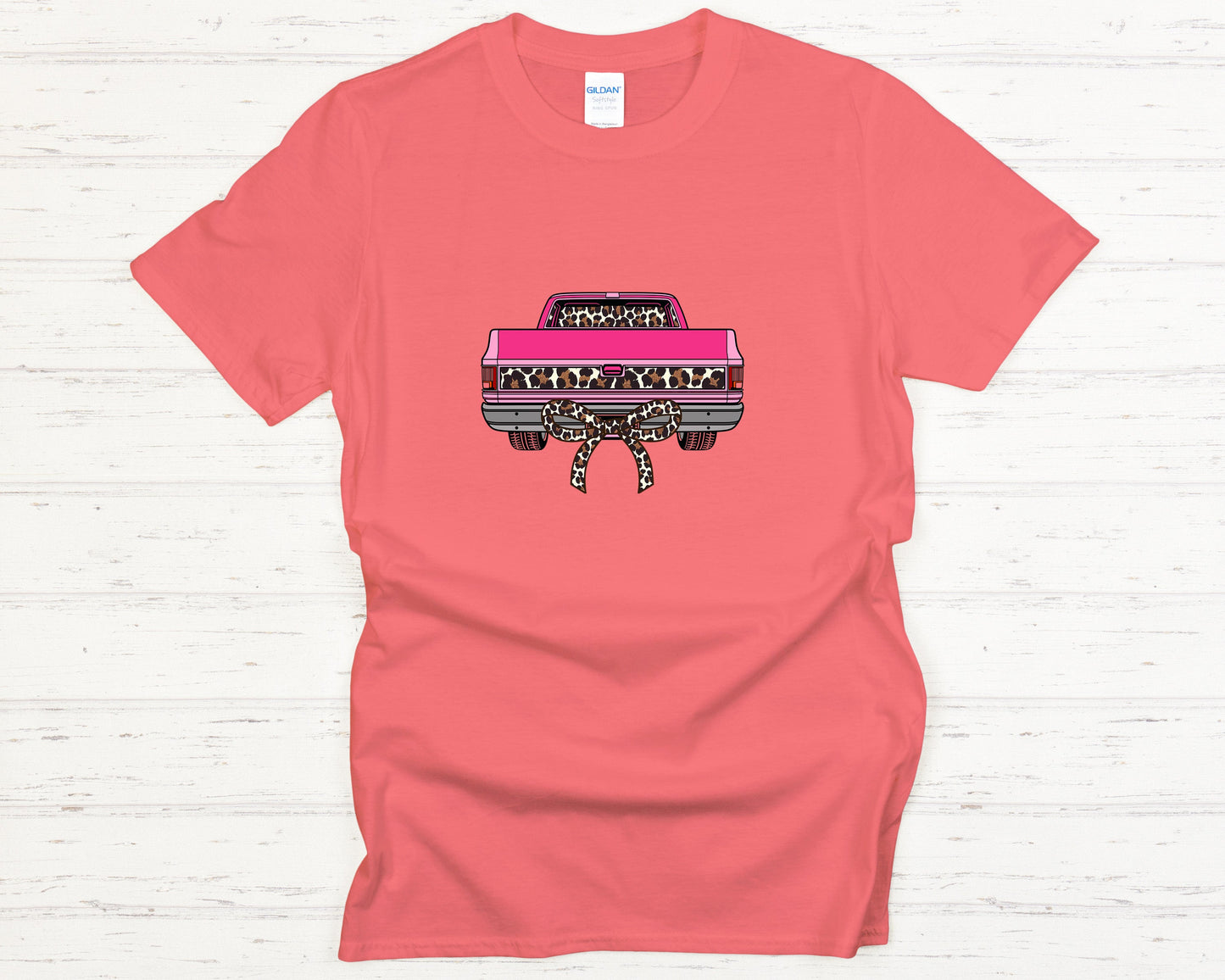 Leopard Print Bow Truck T-Shirt -  Country Graphic Tee Pink Western Pickup Tee, Cute Cowgirl Rodeo Outfit Shirt