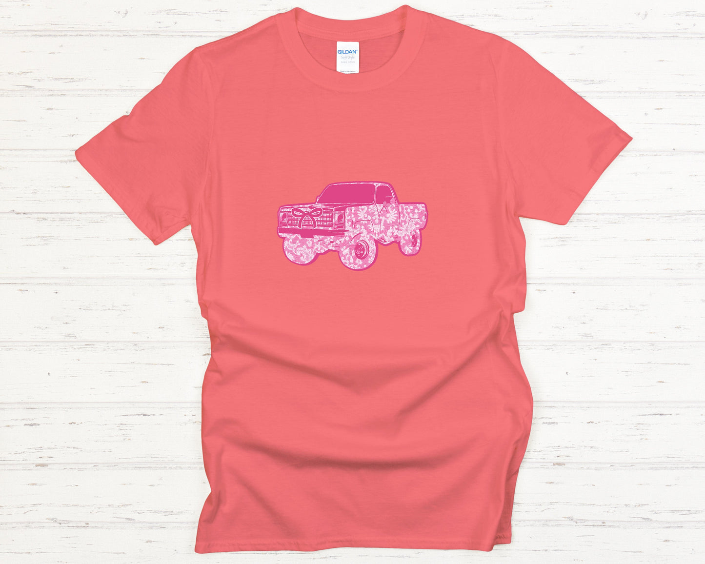 Pink Floral Pickup Truck T-Shirt, Cute Western Cowgirl Shirt, Trendy Country Rodeo Outfit with Lace, Vintage Truck Lover Gift