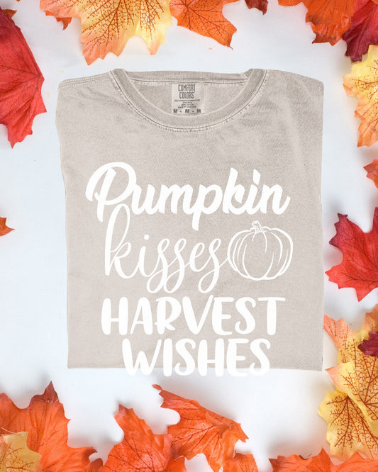 Pumpkin Kisses Harvest Wishes Comfort Colors Tee Autumn Graphic TShirt Cozy Fall Outfit Customizoo