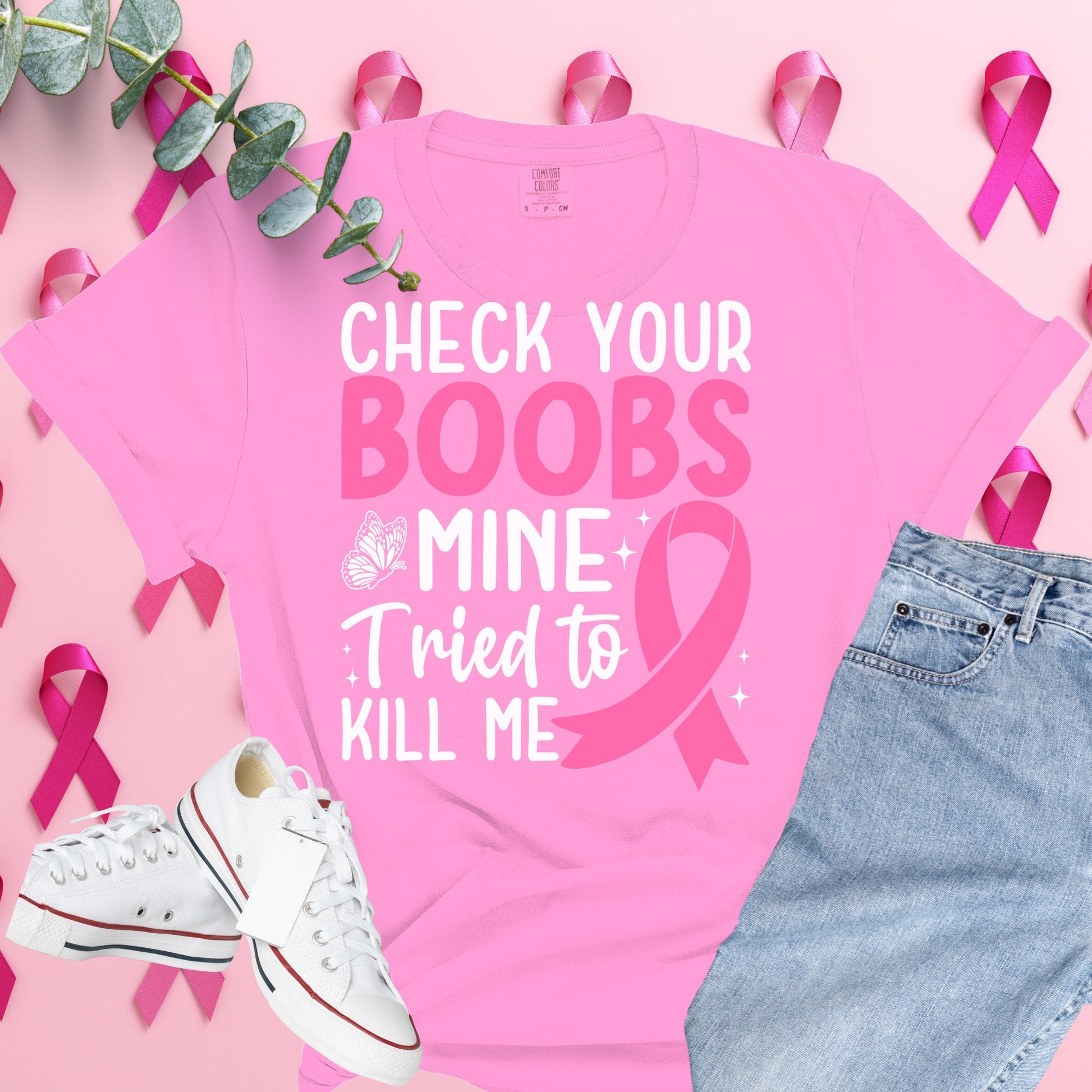  Breast Cancer Awareness Shirt on Comfort Colors® Tee – Pink Ribbon, October Support, Halloween Theme