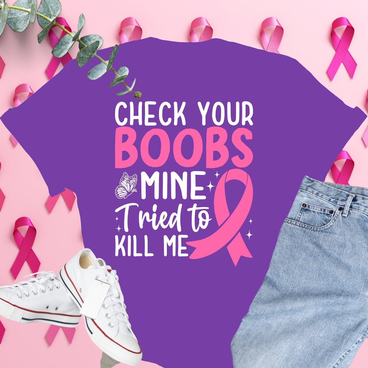  Breast Cancer Awareness Shirt on Comfort Colors® Tee – Pink Ribbon, October Support, Halloween Theme