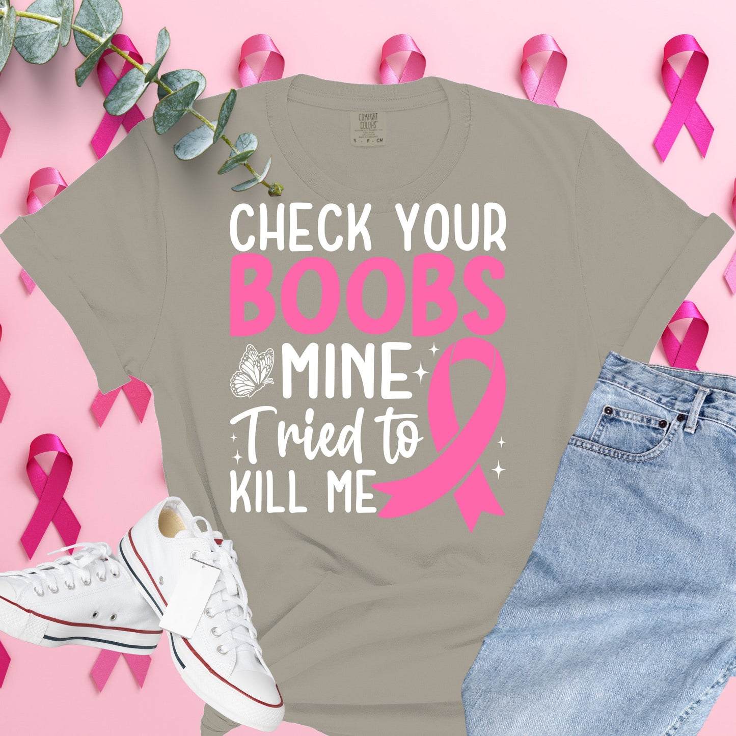 Breast Cancer Awareness Shirt on Comfort Colors® Tee – Pink Ribbon, October Support, Halloween Theme