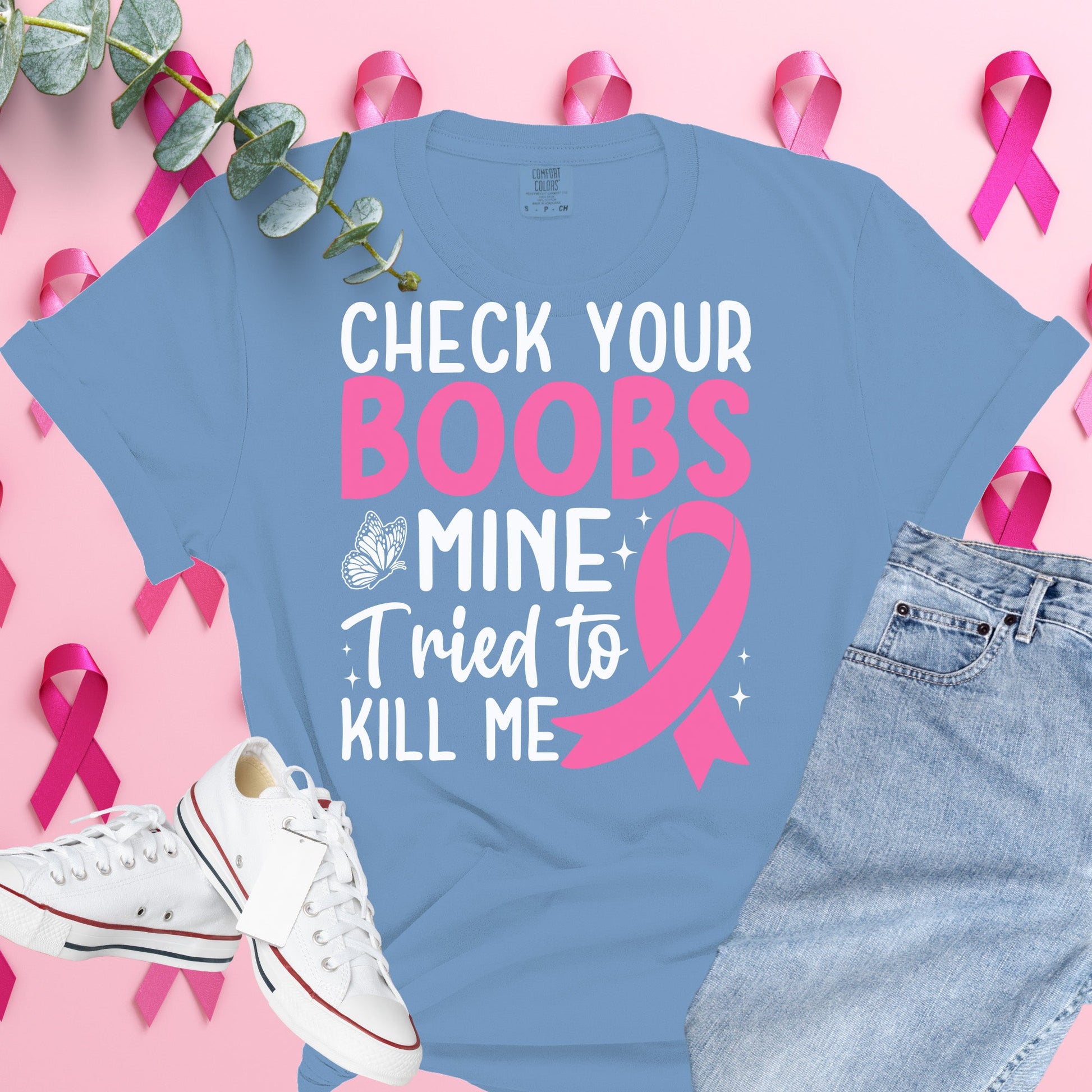  Breast Cancer Awareness Shirt on Comfort Colors® Tee – Pink Ribbon, October Support, Halloween Theme