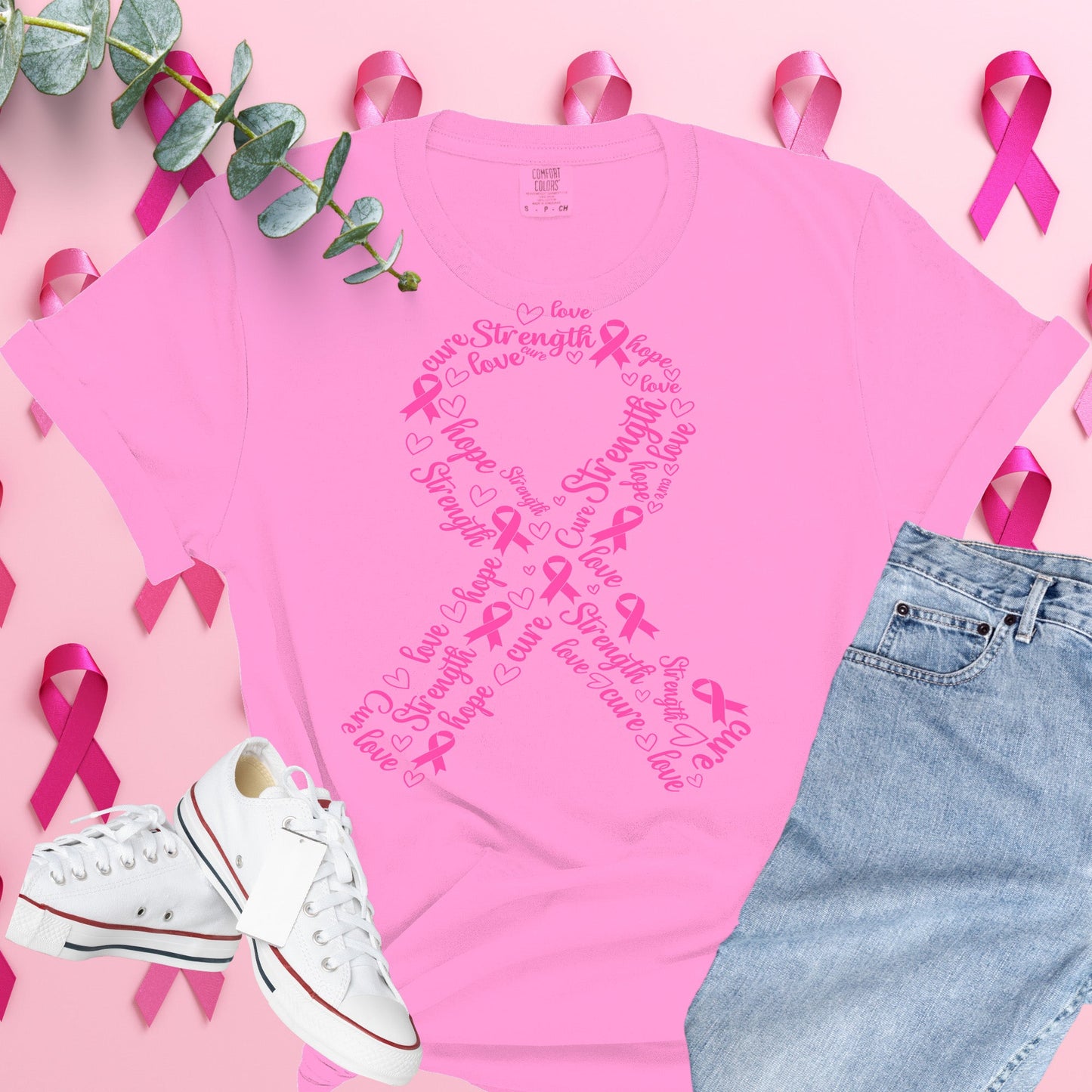  Breast Cancer Awareness Shirt on Comfort Colors® Tee – Pink Ribbon, October Support, Halloween Theme