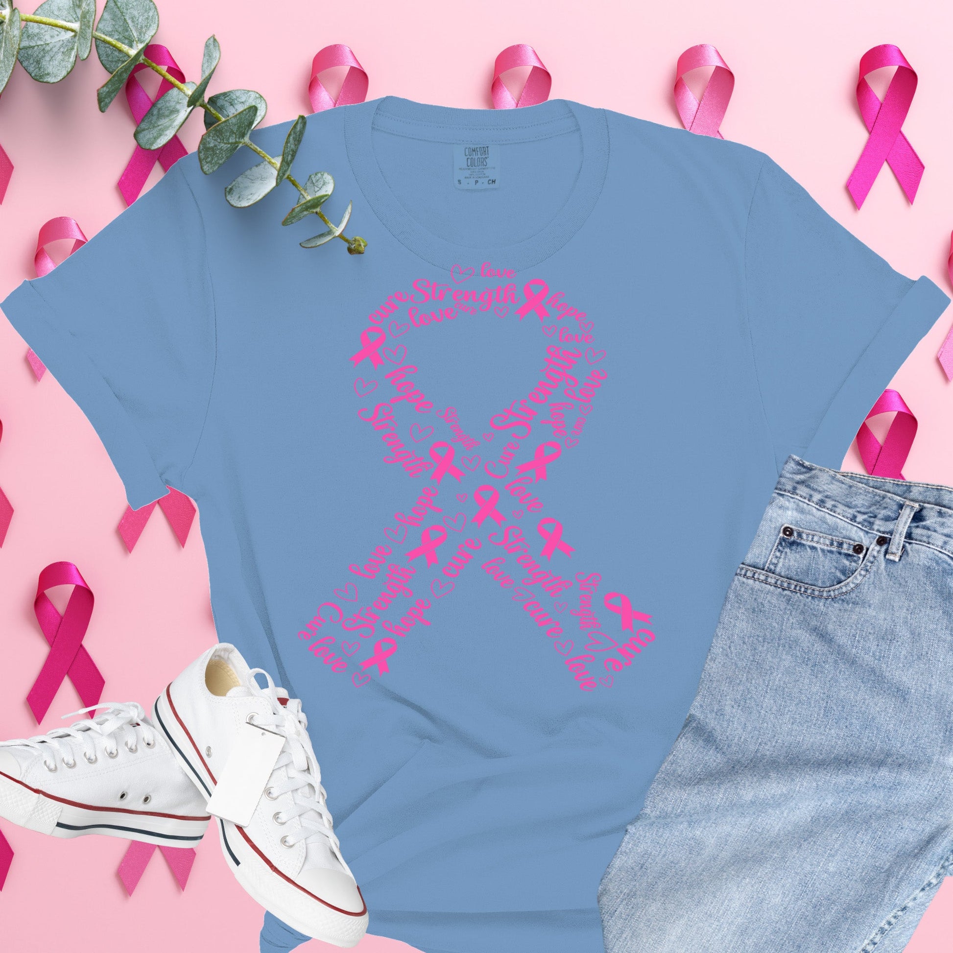  Breast Cancer Awareness Shirt on Comfort Colors® Tee – Pink Ribbon, October Support, Halloween Theme