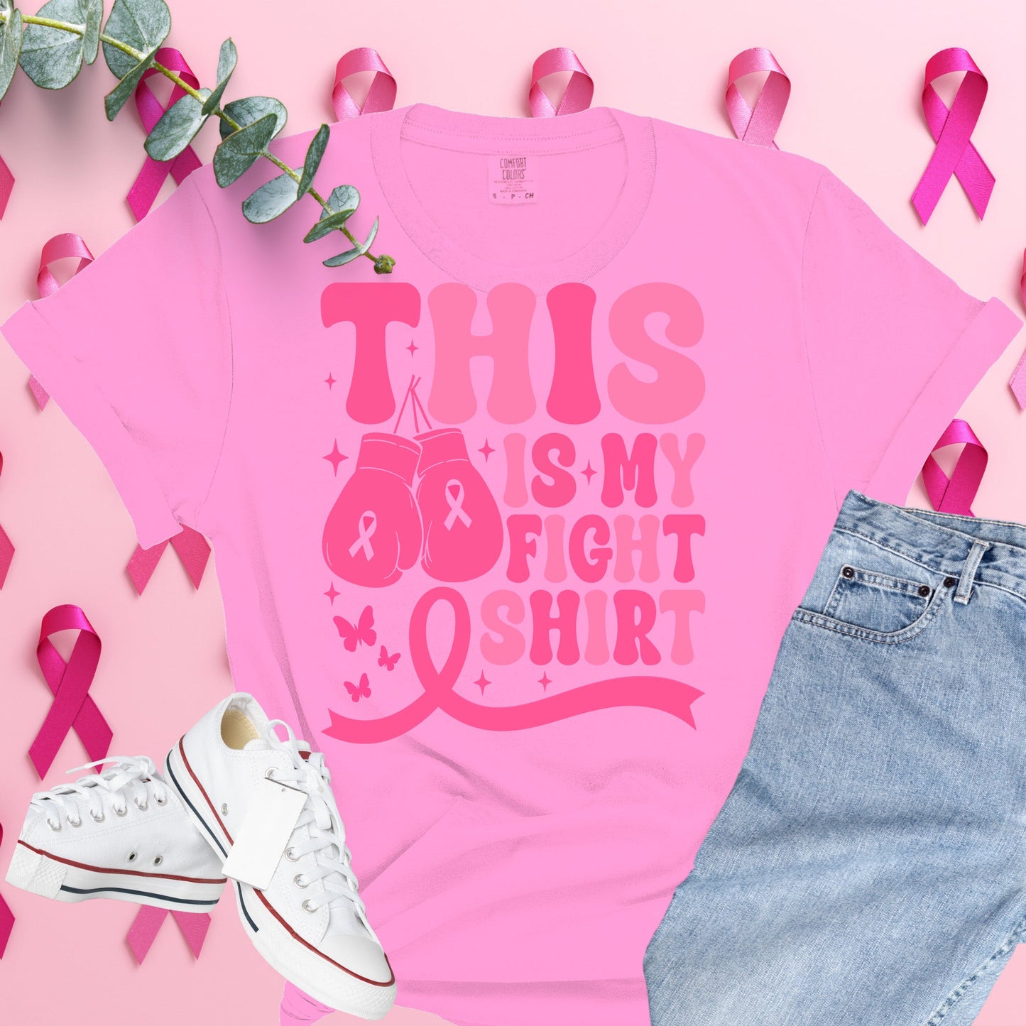  Breast Cancer Awareness Shirt on Blossom Comfort Colors® Tee – Pink Ribbon, October Support, Halloween Theme