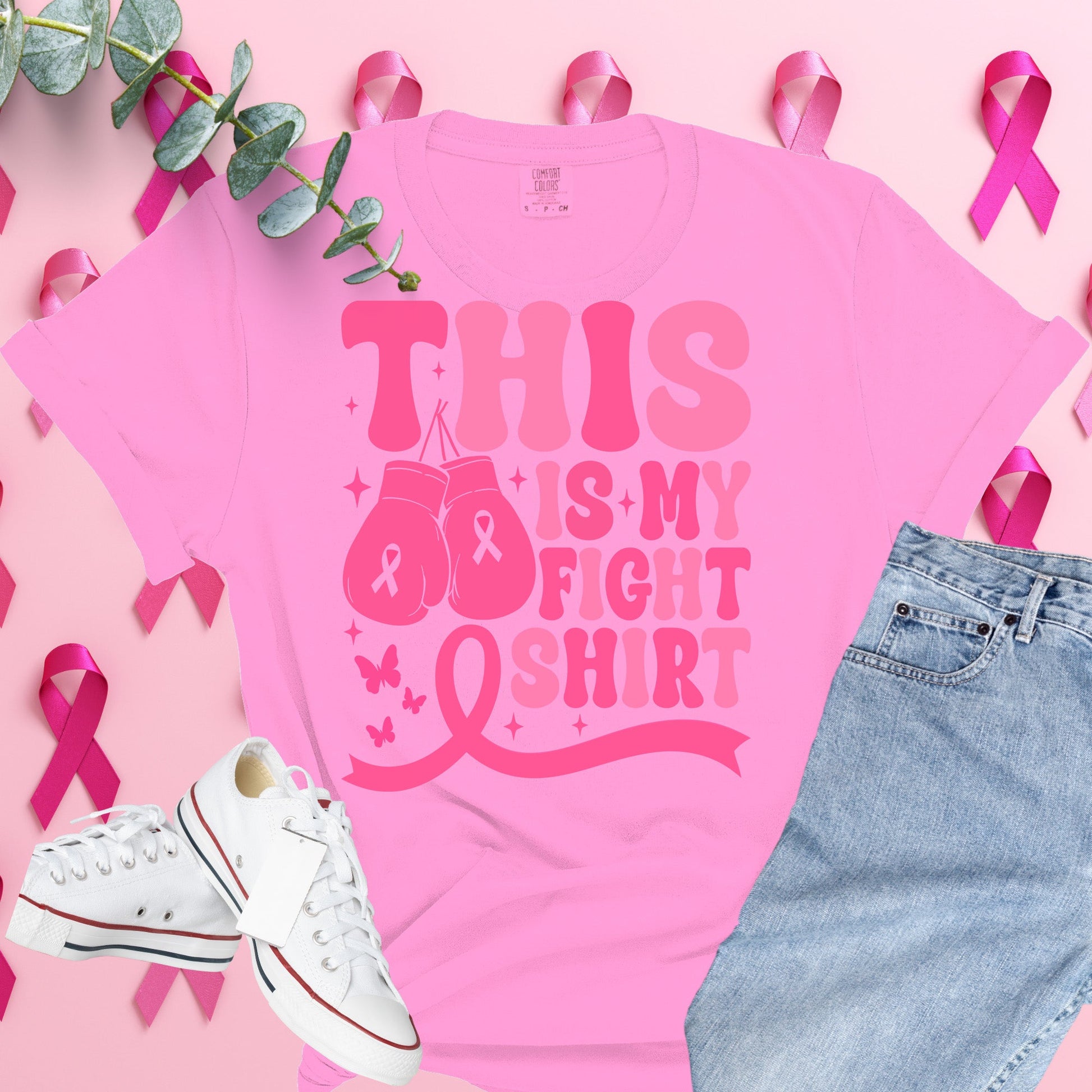  Breast Cancer Awareness Shirt on Blossom Comfort Colors® Tee – Pink Ribbon, October Support, Halloween Theme