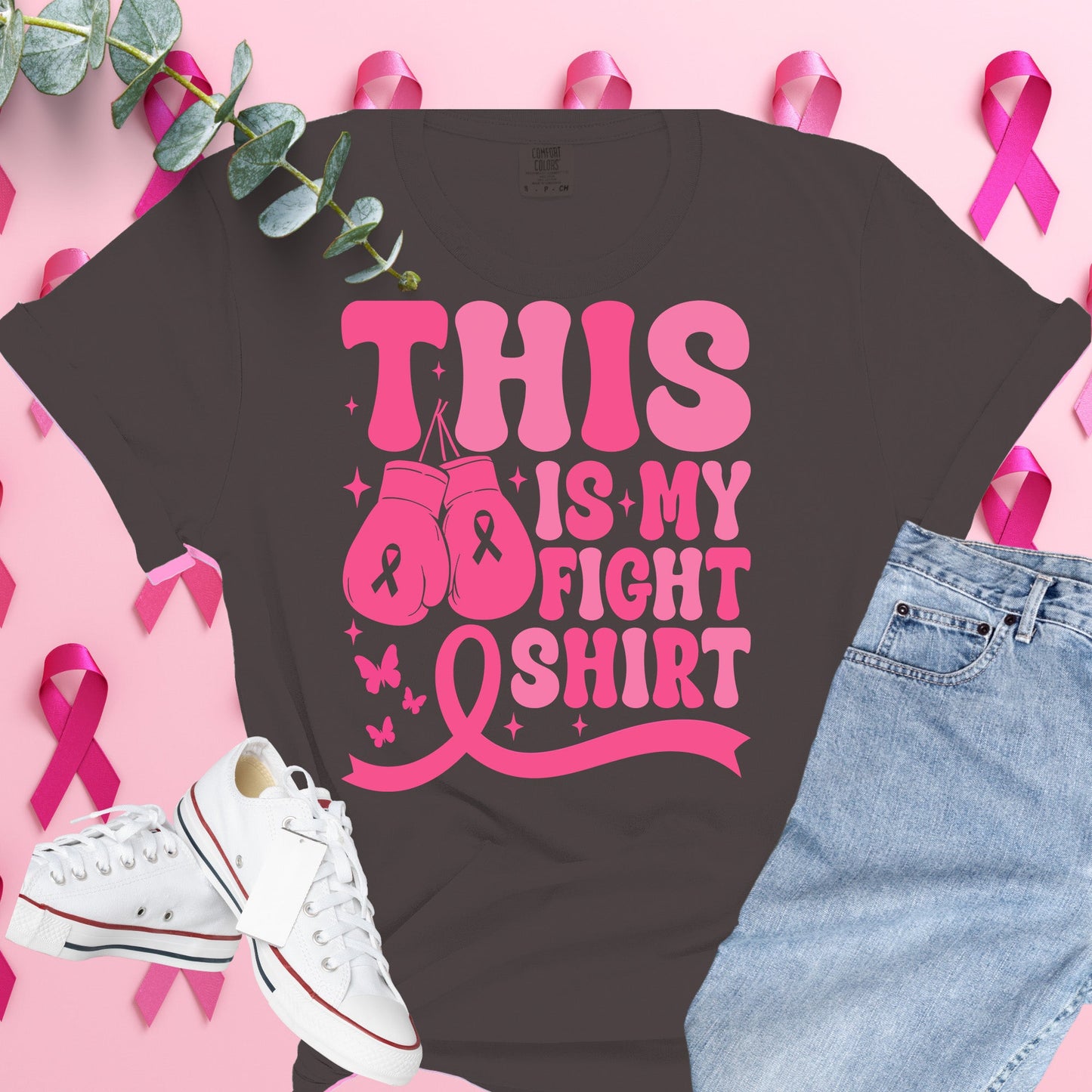 Breast Cancer Awareness Shirt on Pepper Comfort Colors® Tee – Pink Ribbon, October Support, Halloween Theme