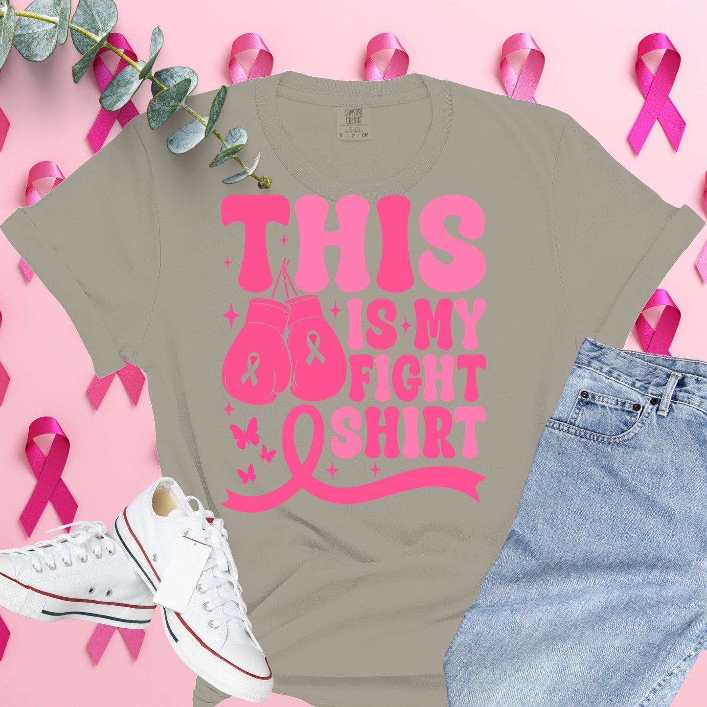 Breast Cancer Awareness Shirt on Sandstone Comfort Colors® Tee – Pink Ribbon, October Support, Halloween Theme