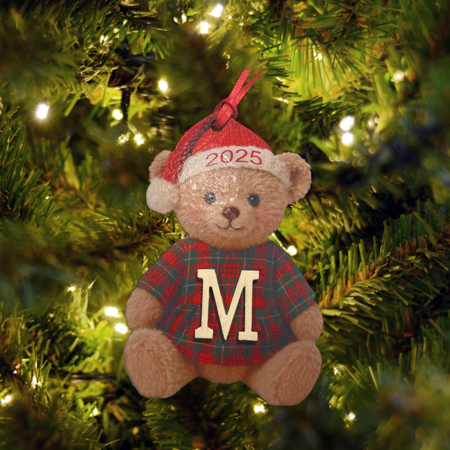 Personalized Wooden Ornament:  Personalized Teddy Bear, Initial, Custom Name, Polo Christmas 2025 Ornament