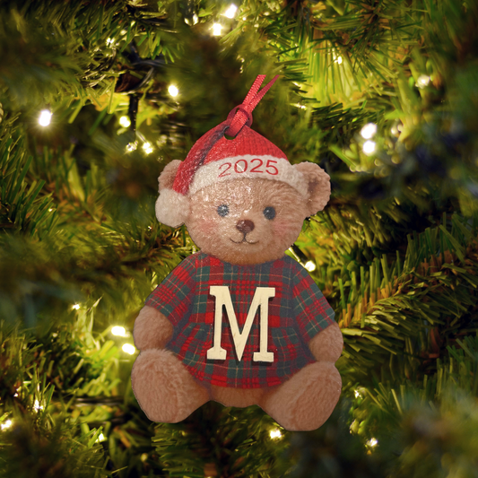 Personalized Wooden Ornament:  Personalized Teddy Bear, Initial, Custom Name, Polo Christmas 2025 Ornament