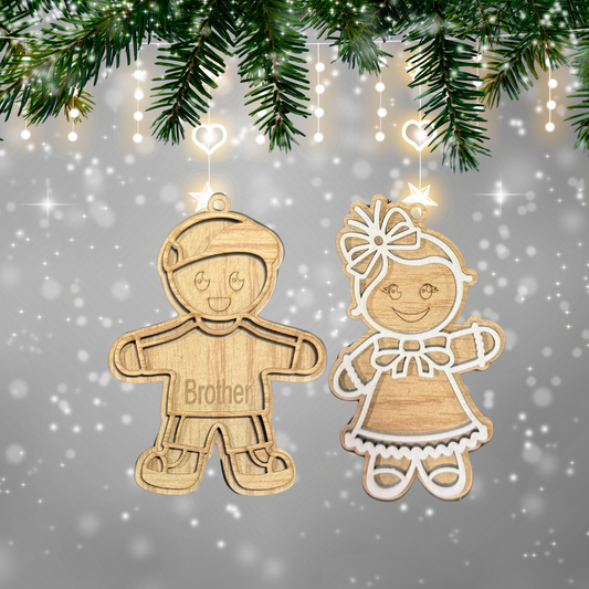 Christmas Wood Ornament:  Personalized Gingerbread Family, Custom Name, 2025 Ornament