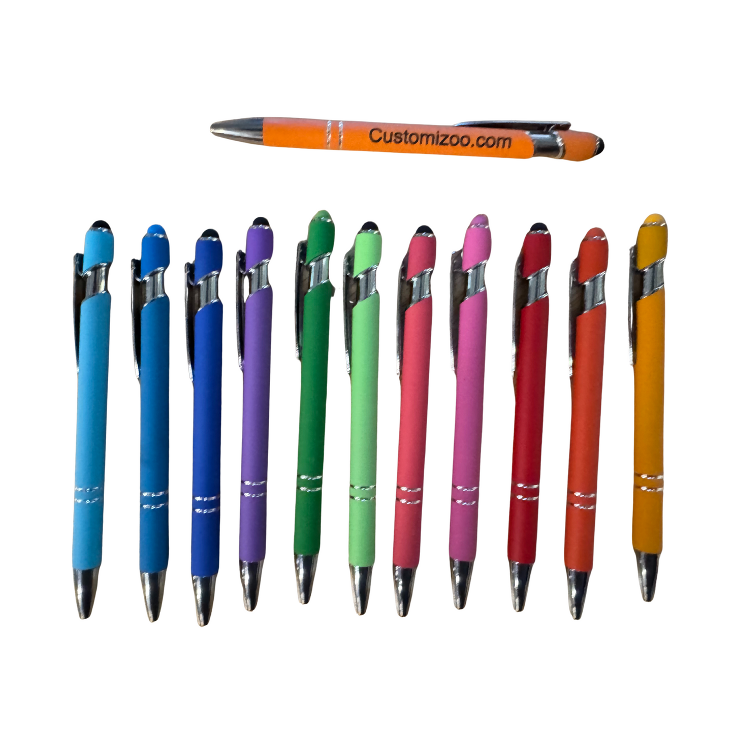 Personalized or Corporate Logo Ballpoint Pens with Stylus 12 Pack - Laser Engraved