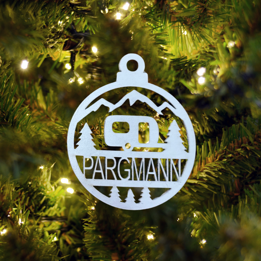 Personalized Camping Wood Ornament:  Personalized RV ornament,, Laser Cut, Custom Name, Family Ornament