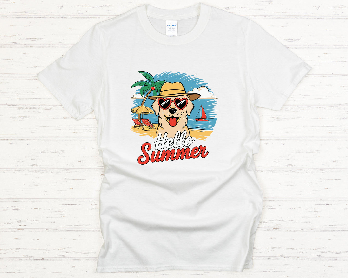 Golden Retriever Beach T-Shirt - Cute Summer Dog Graphic Tee, Coastal Pet Lover Gift, Casual Dog Apparel for Women & Men