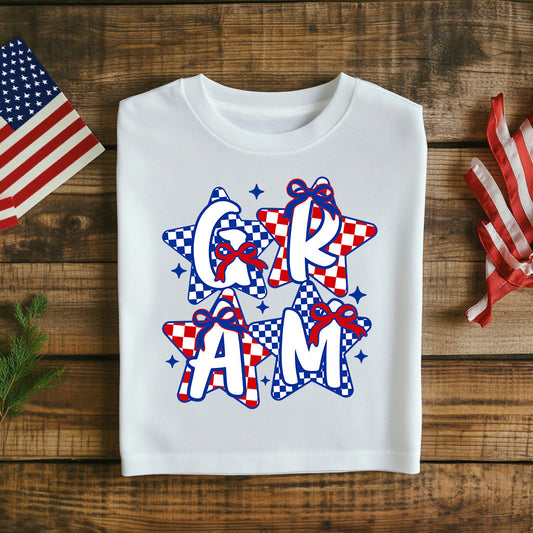 Fourth of July T-Shirt Patriotic Graphic Tee with Checkered Stars American Flag Fourth of July Shirt USA Independence Day Top