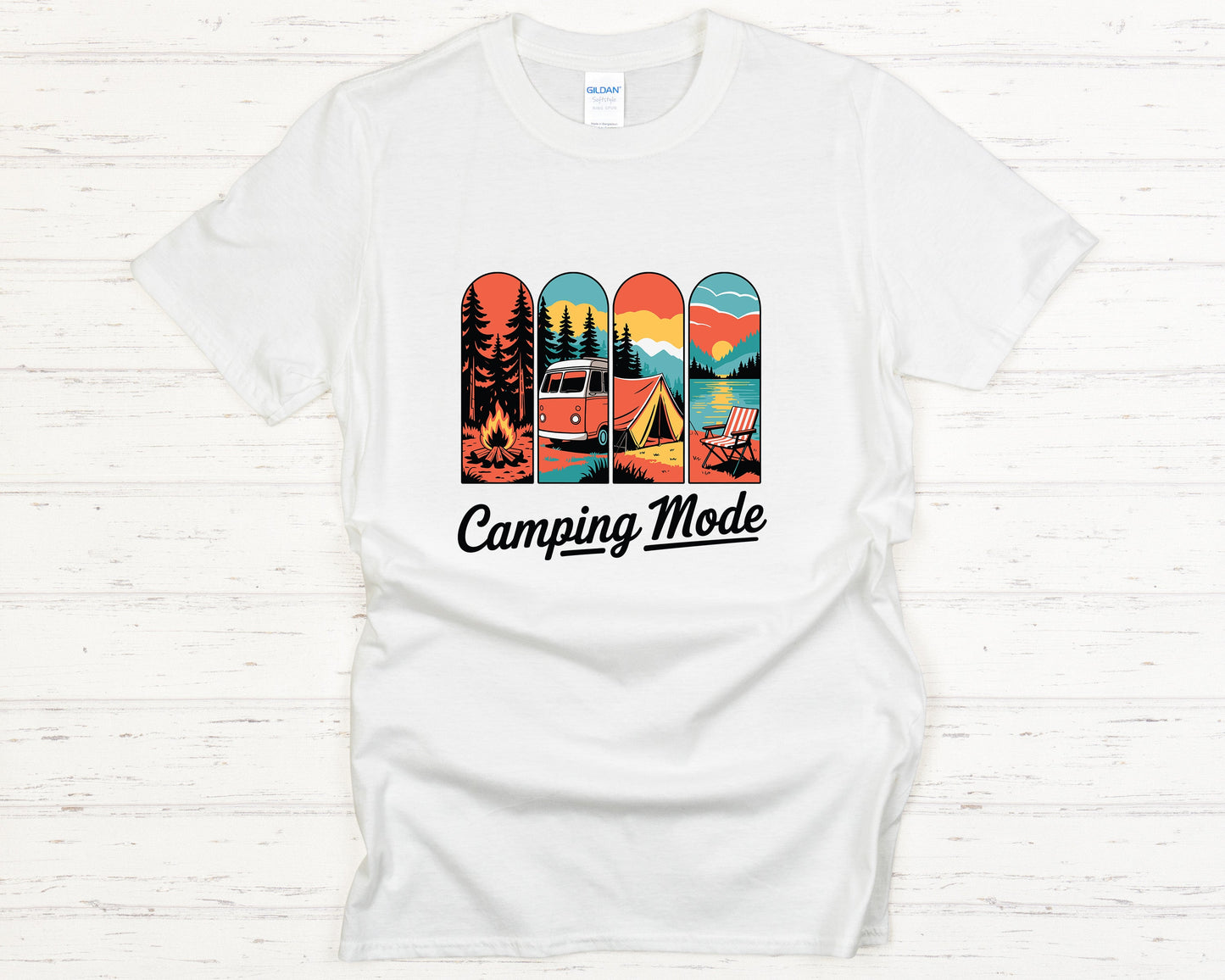 Camping Shirt Outdoor Adventure Tee with Colorful Campfire Graphic, Cozy Camper Gift for Hiking & Nature Lovers